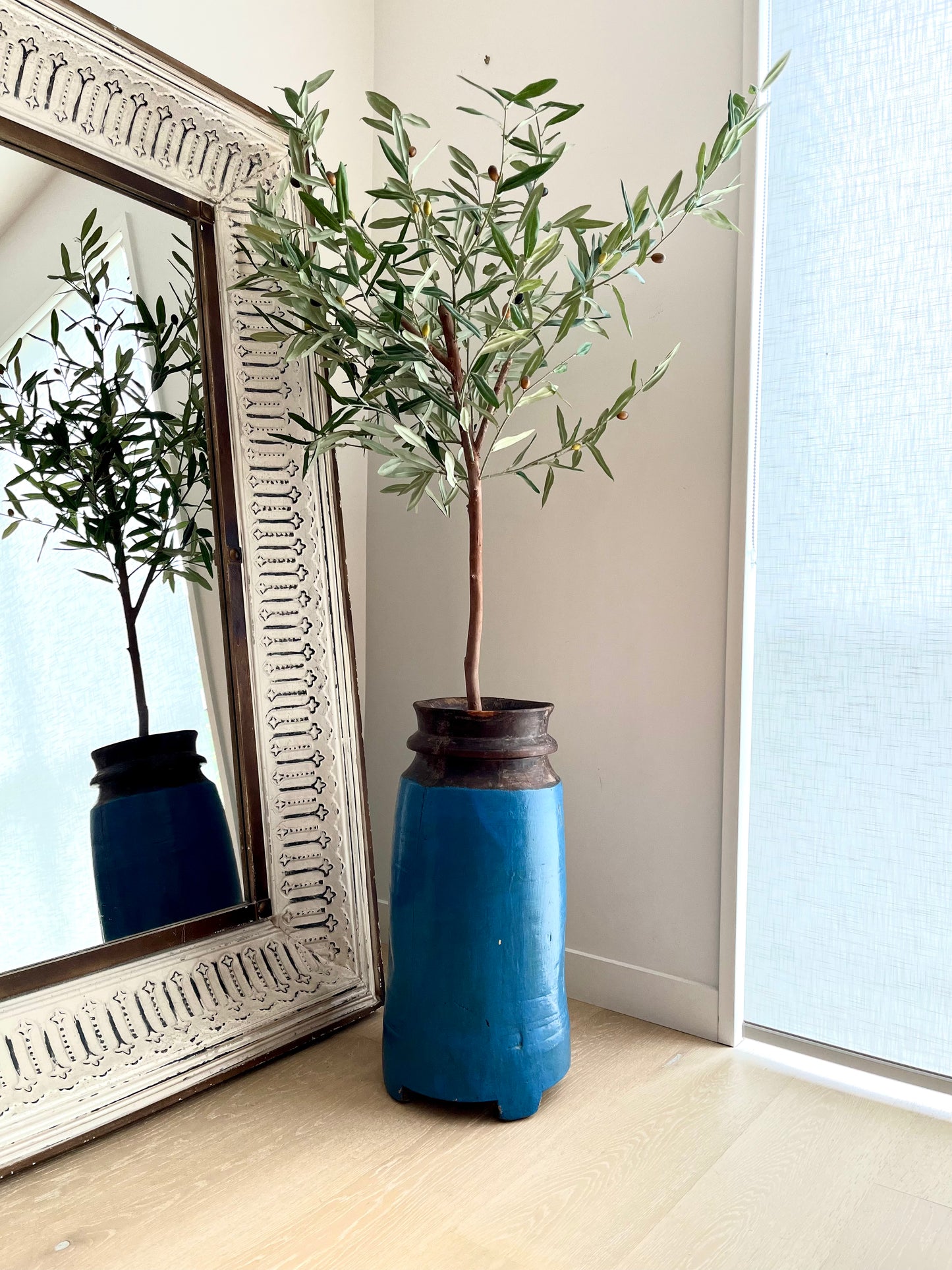 Lovely Faux Olive Tree in Rustic Wooden Vase