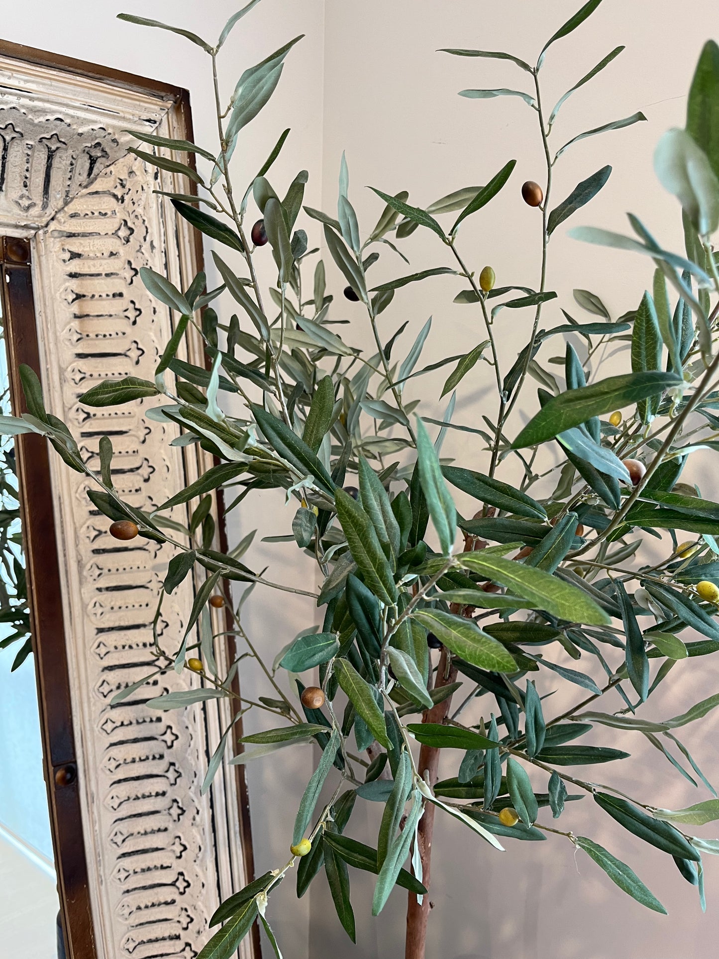 Lovely Faux Olive Tree in Rustic Wooden Vase