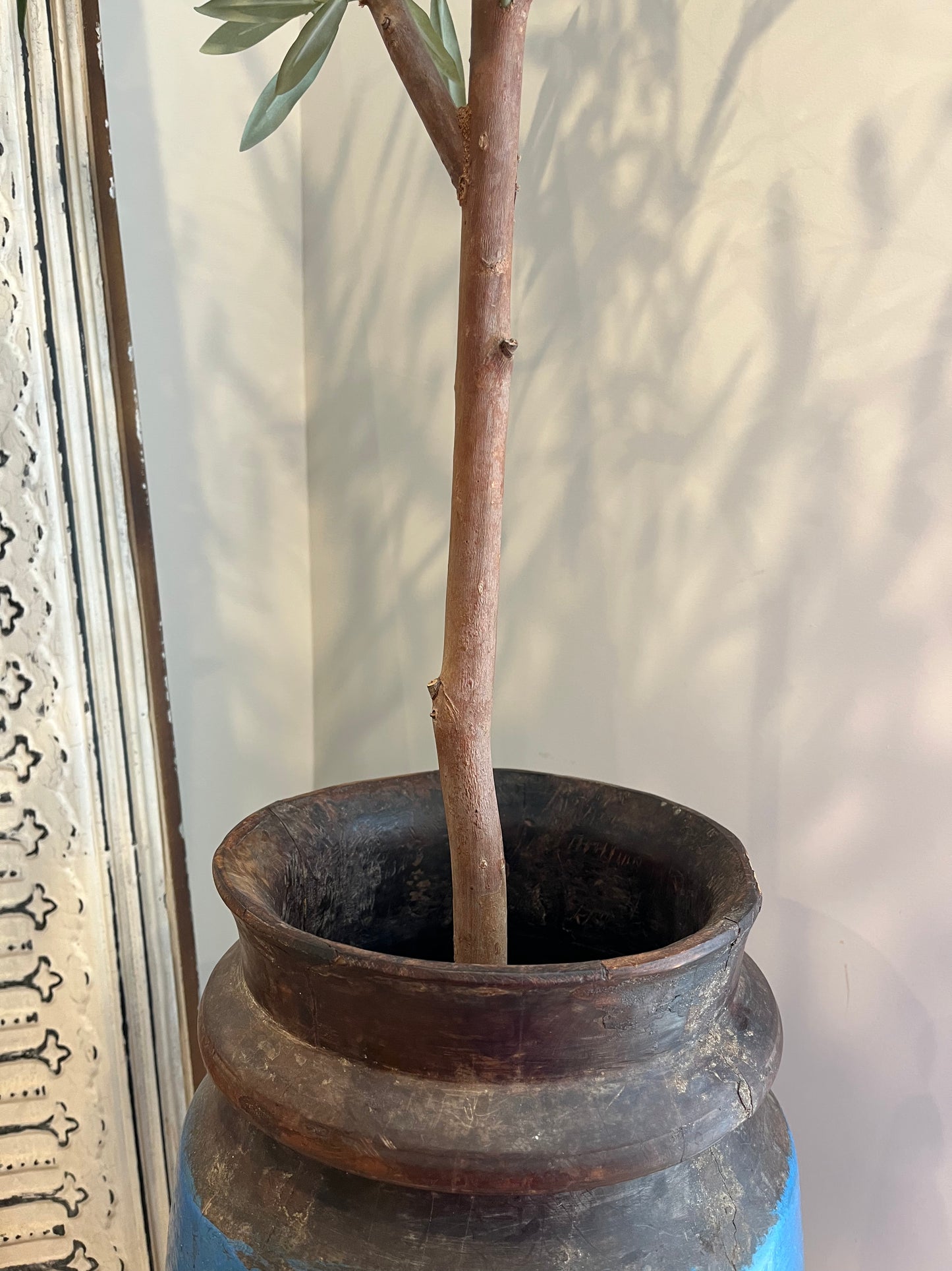 Lovely Faux Olive Tree in Rustic Wooden Vase
