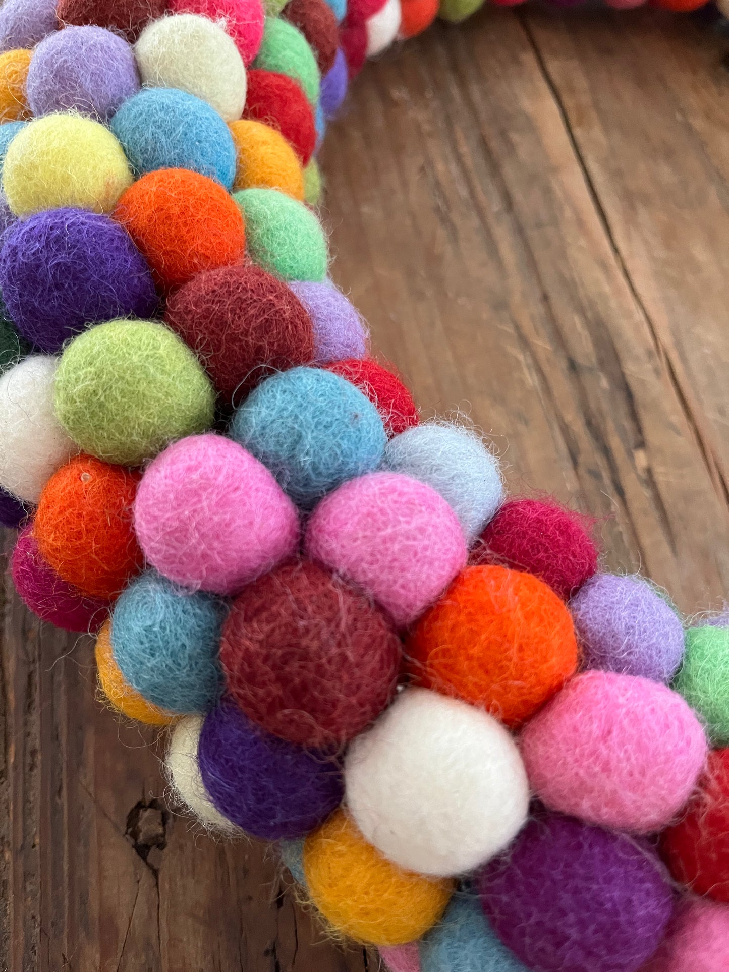 Colourful Felted Pom-Pom Wreath