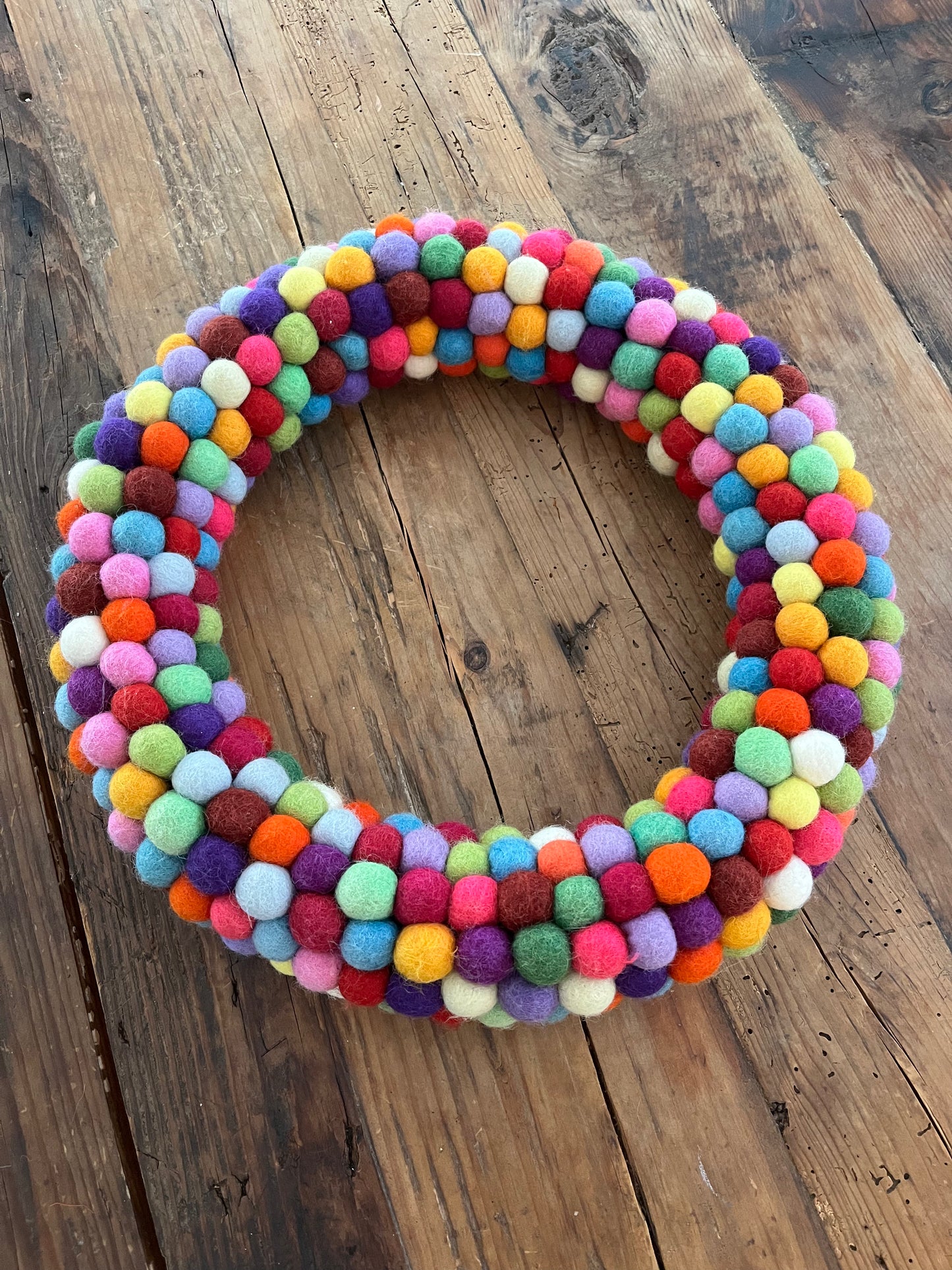 Colourful Felted Pom-Pom Wreath