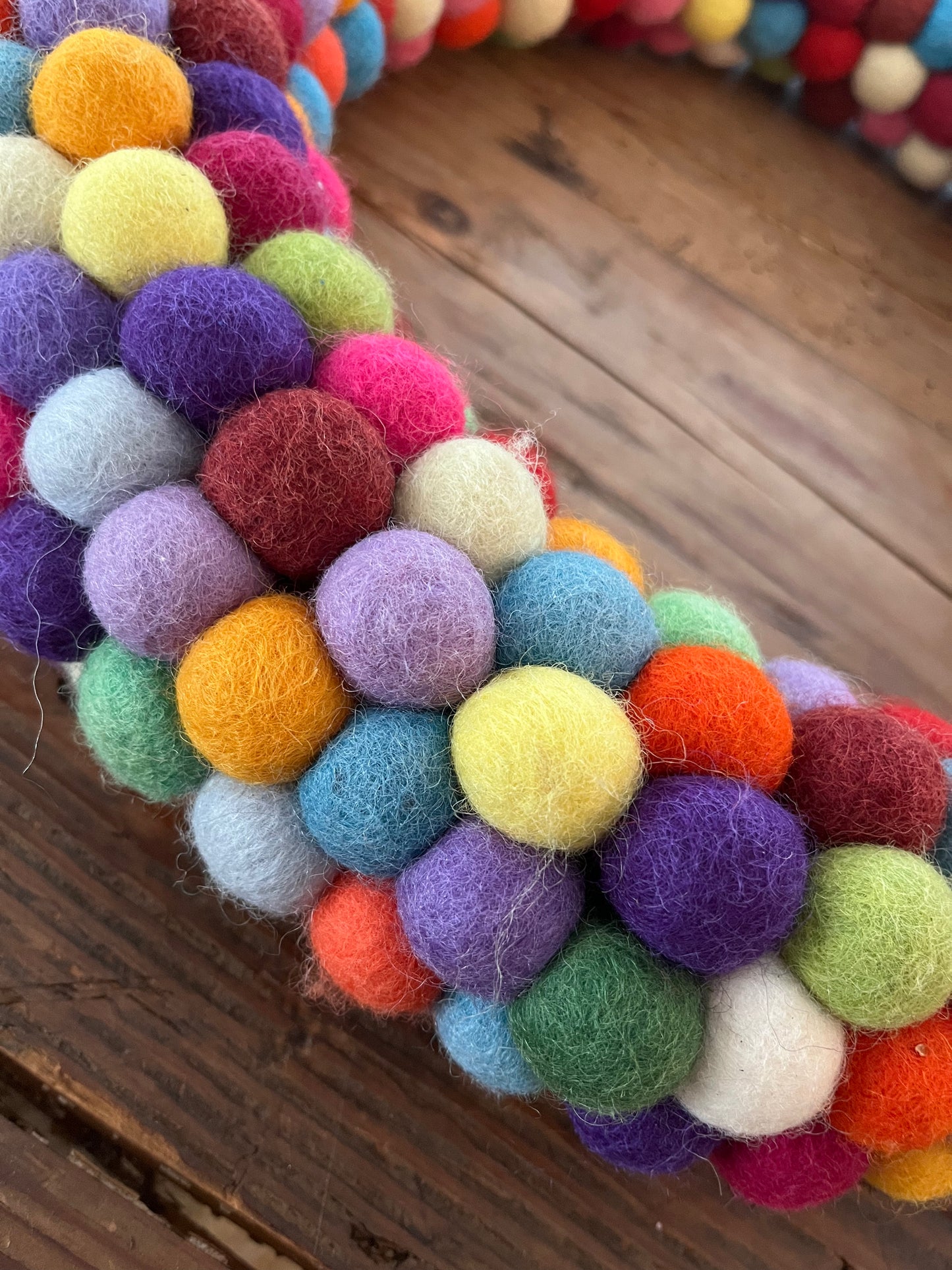 Colourful Felted Pom-Pom Wreath