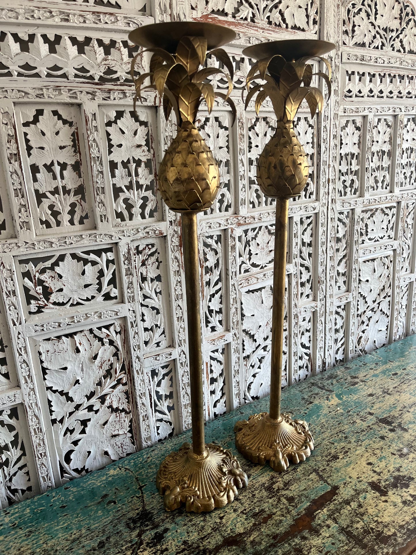 Beautiful Tall and Ornate Pineapple Candleholders