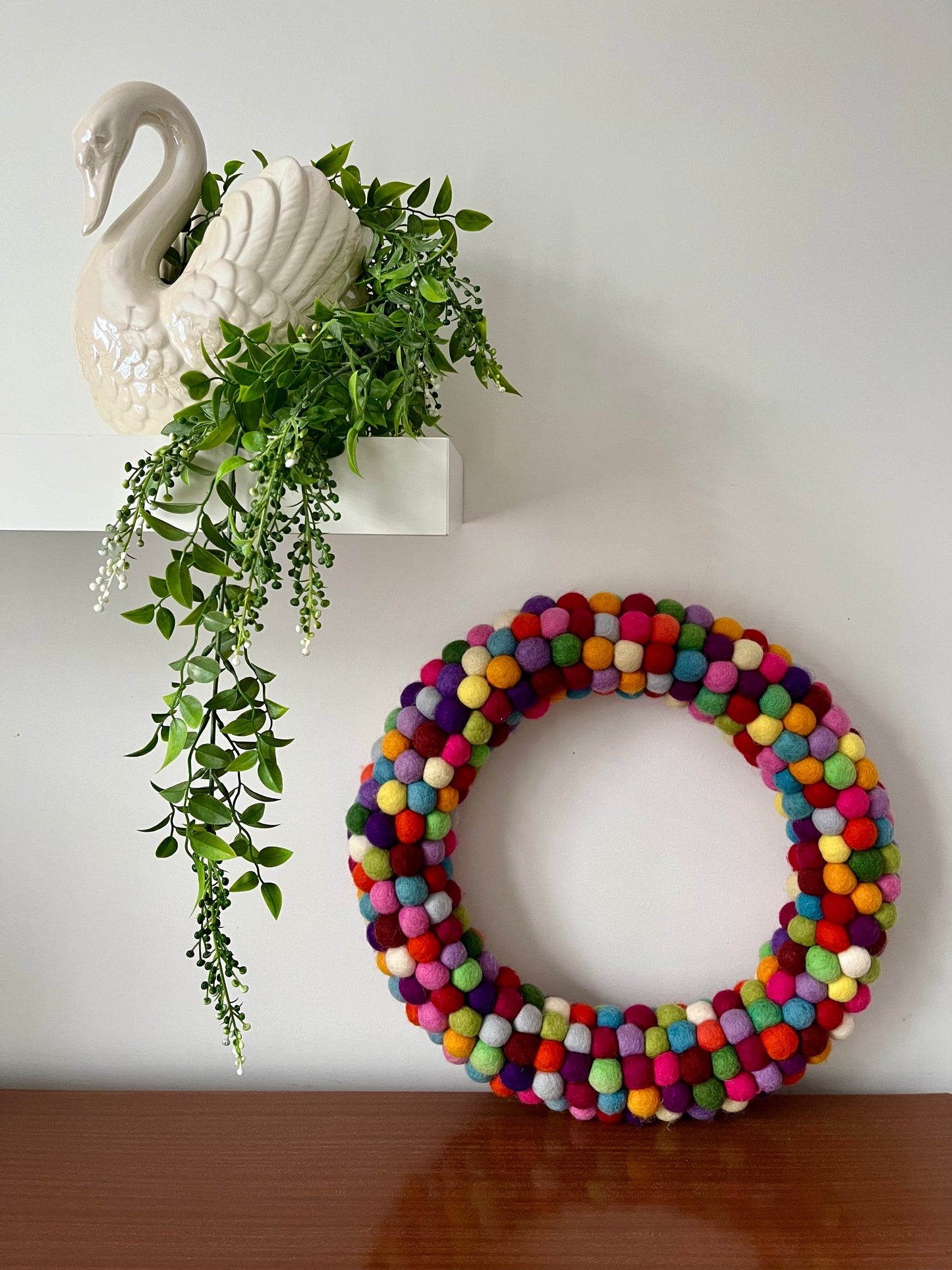 Colourful Felted Pom-Pom Wreath