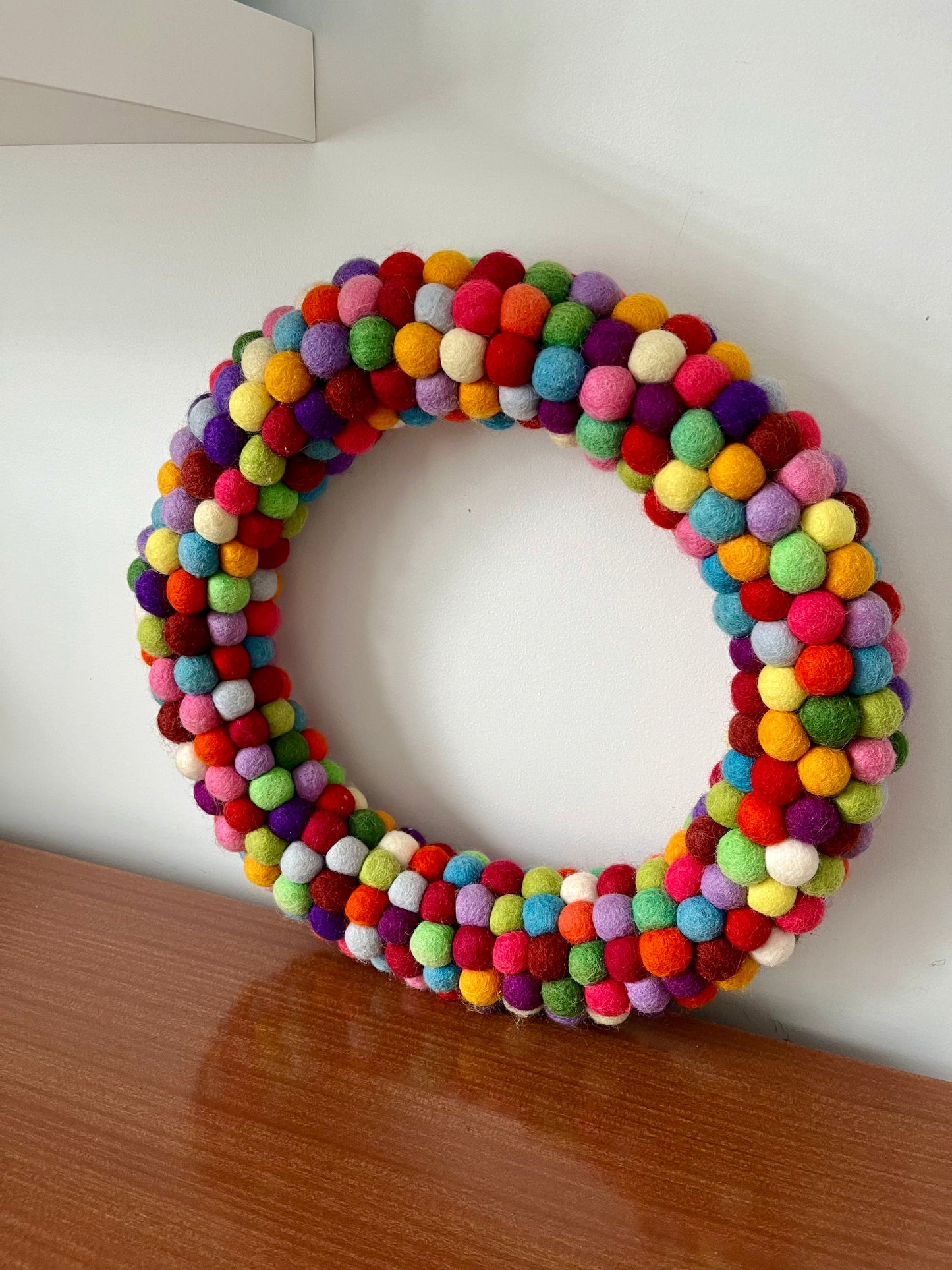 Colourful Felted Pom-Pom Wreath