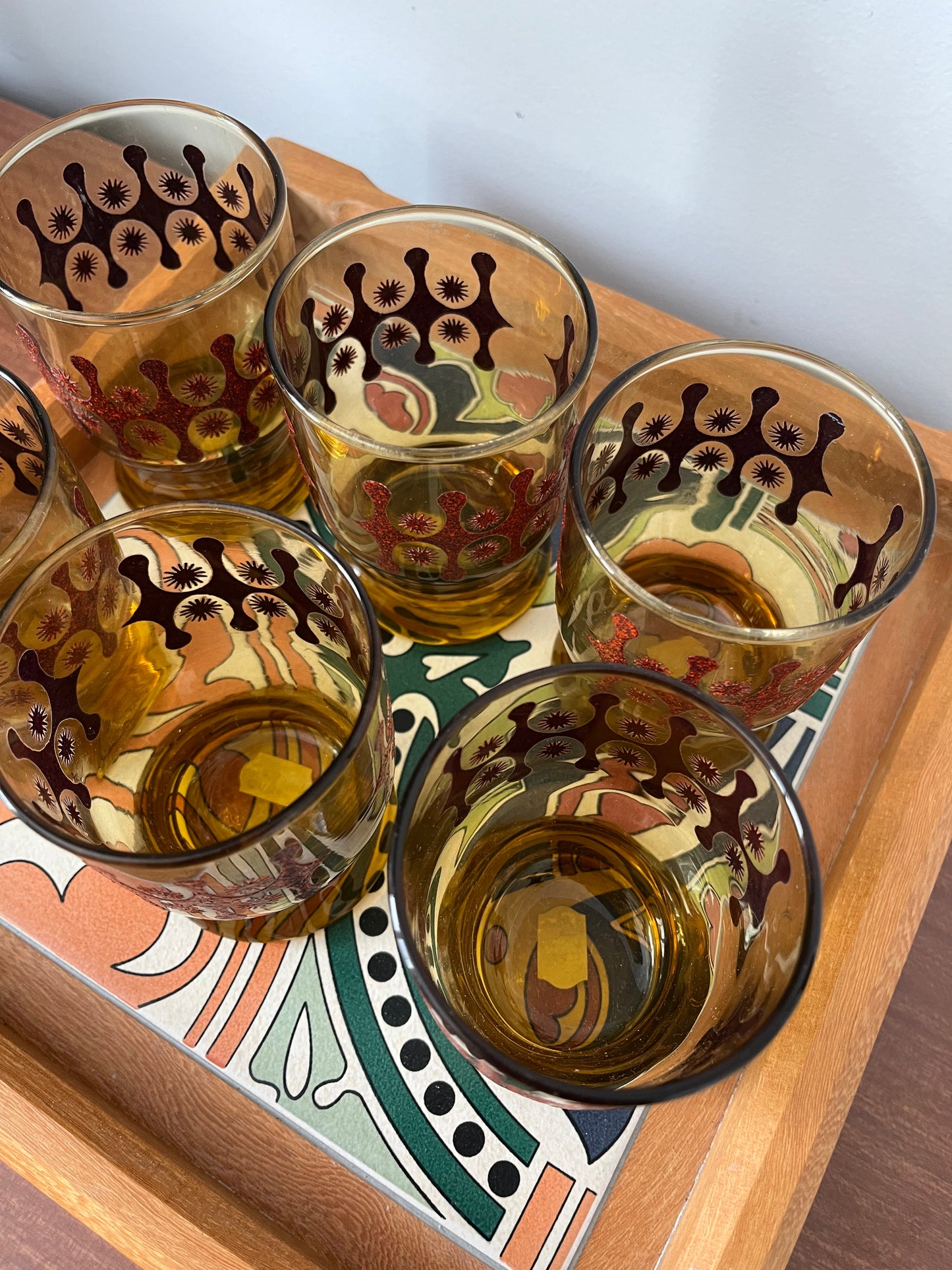Retro Amber Glasses x 6