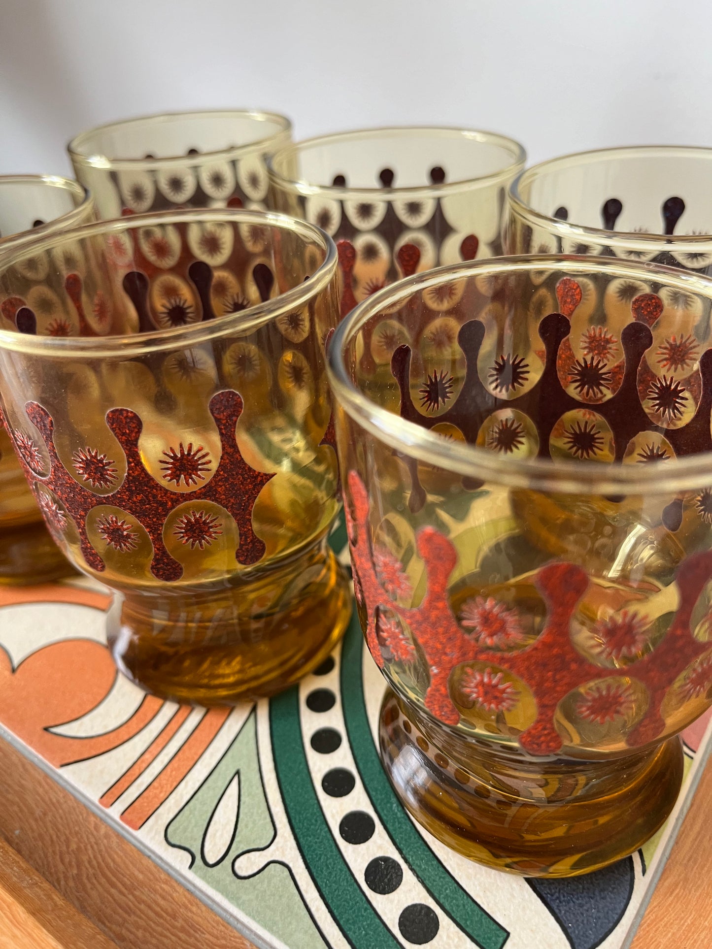 Retro Amber Glasses x 6