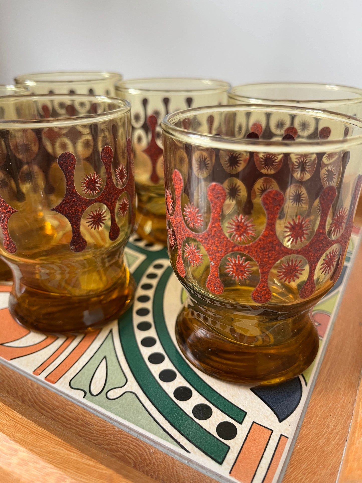 Retro Amber Glasses x 6