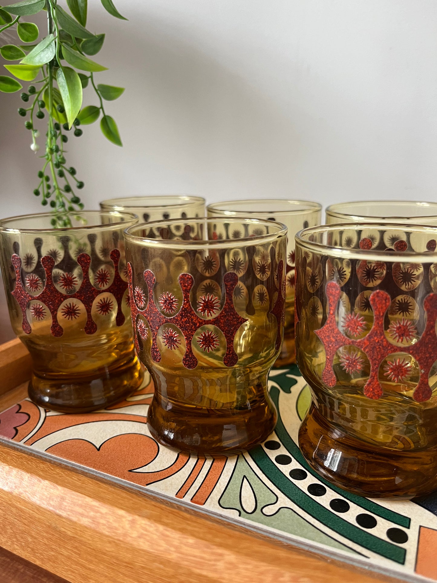 Retro Amber Glasses x 6