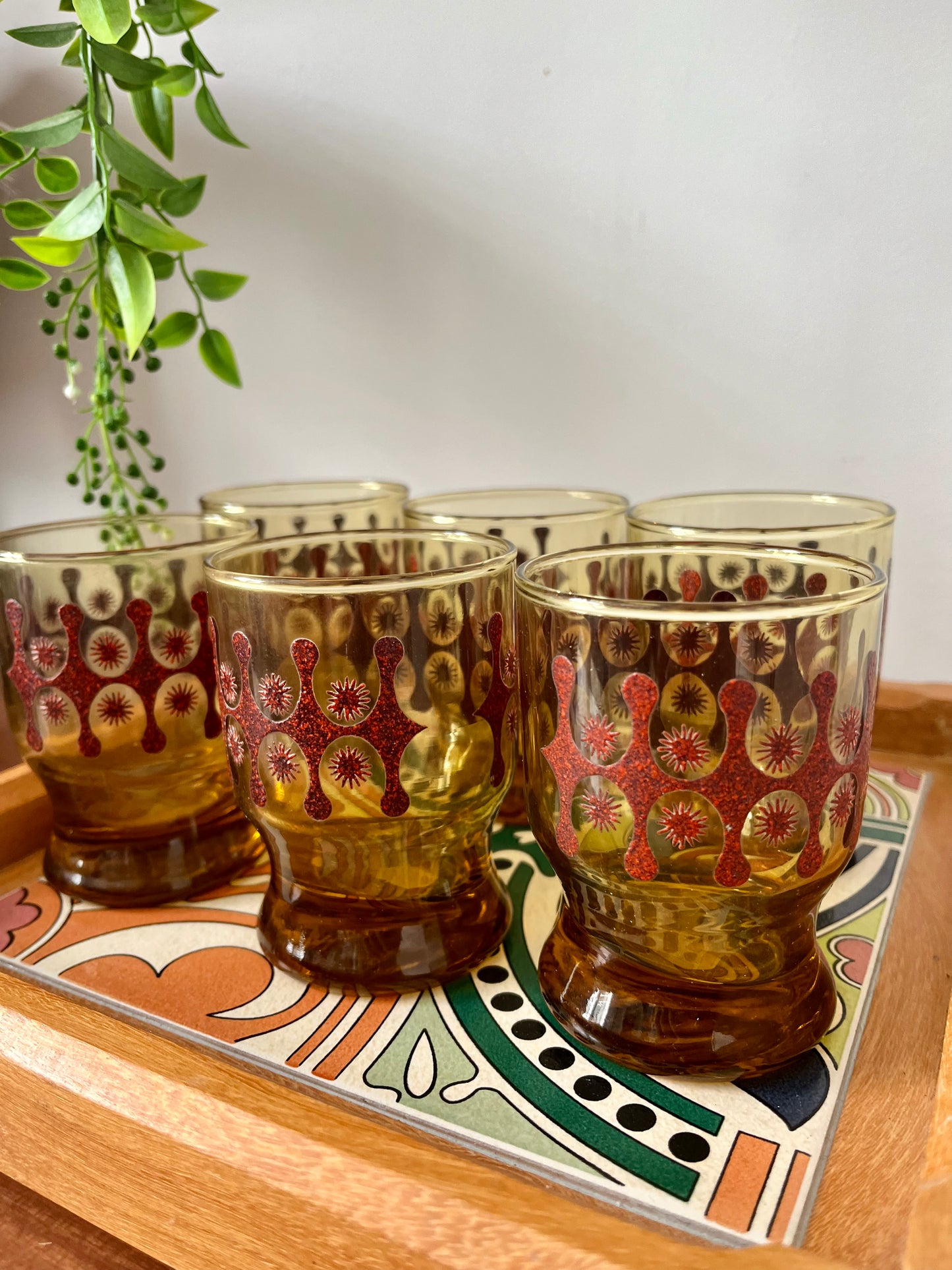 Retro Amber Glasses x 6