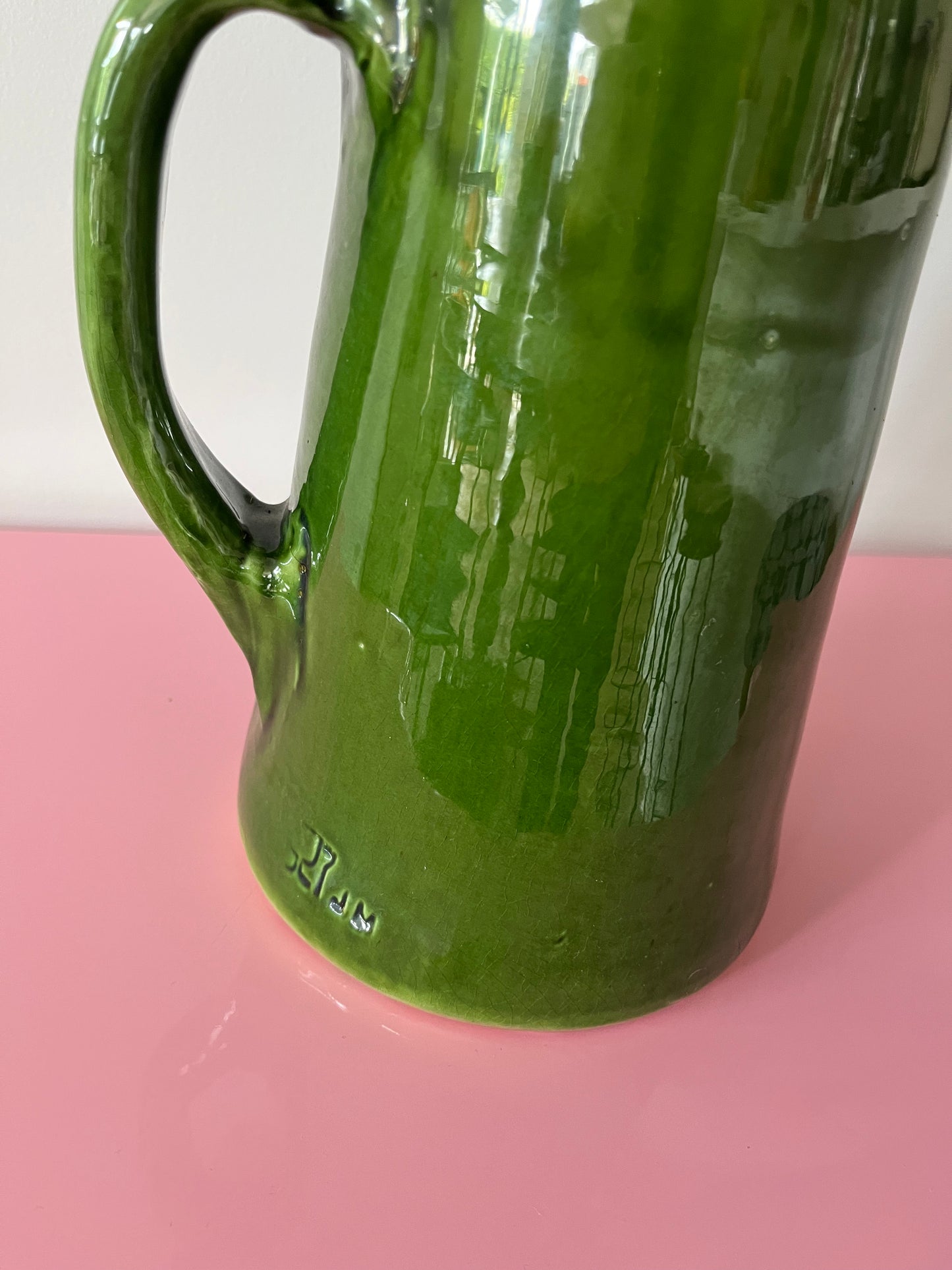 Gorgeous Green Jug with Faux Flowers
