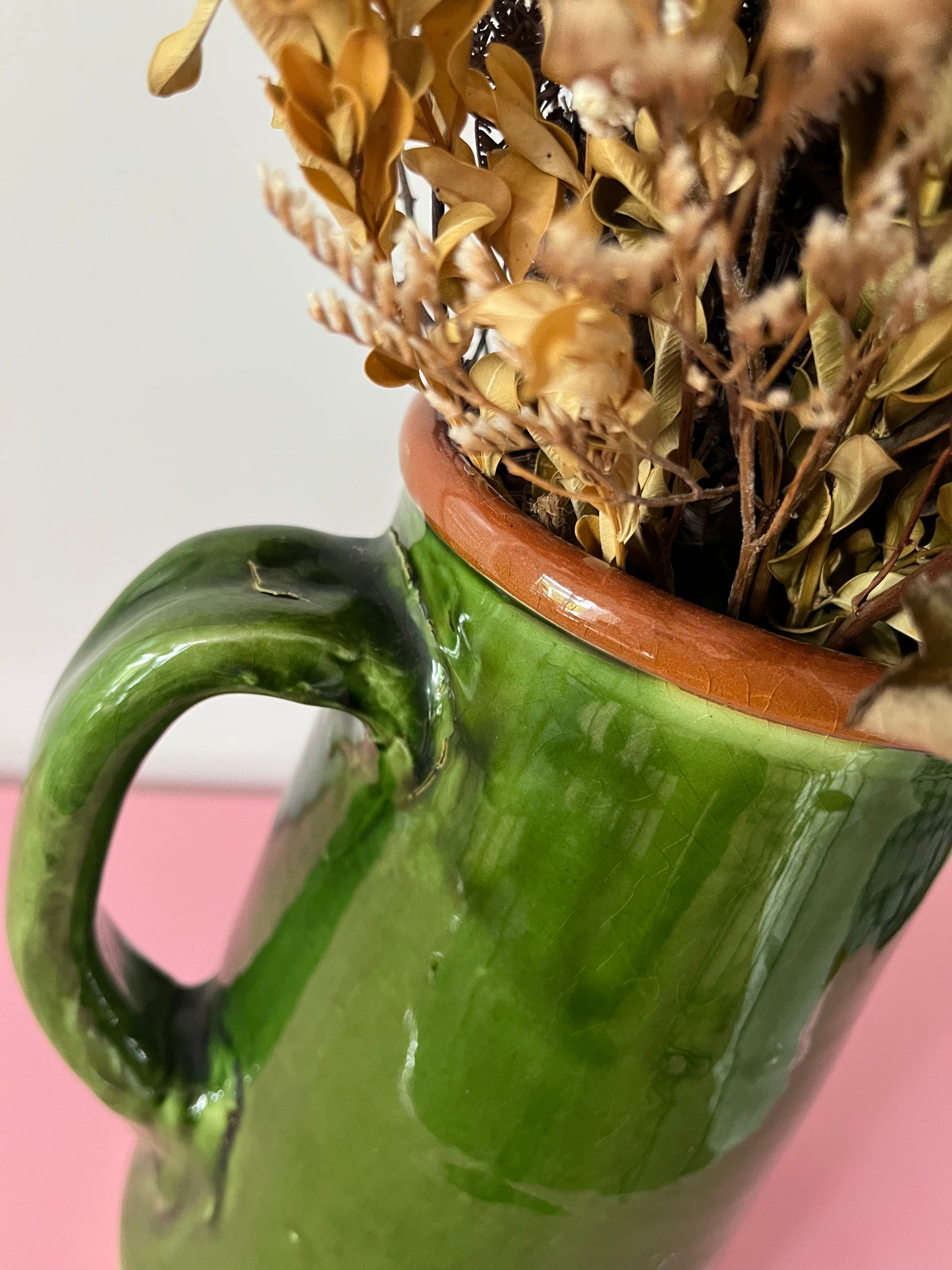 Gorgeous Green Jug with Faux Flowers