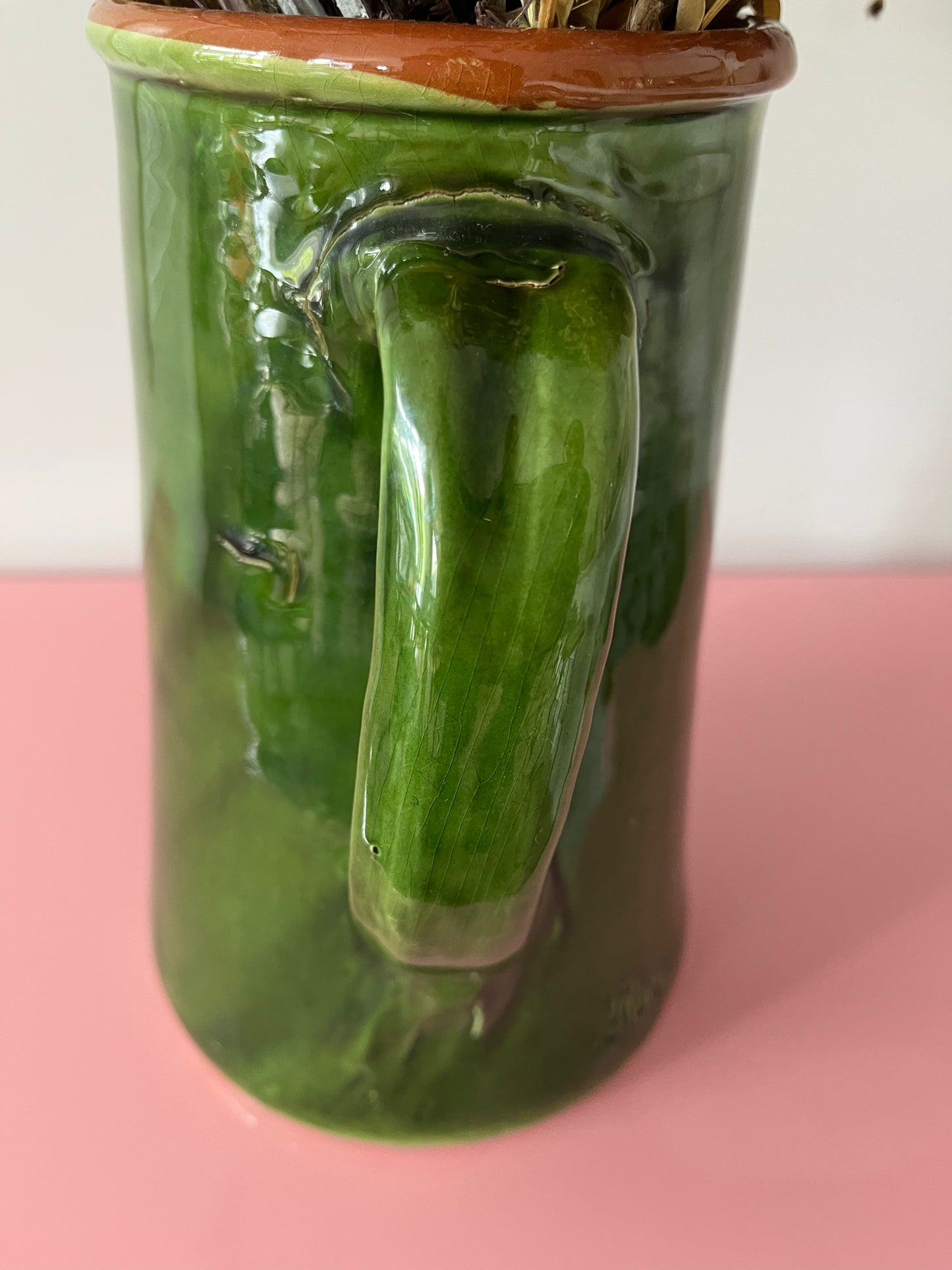 Gorgeous Green Jug with Faux Flowers