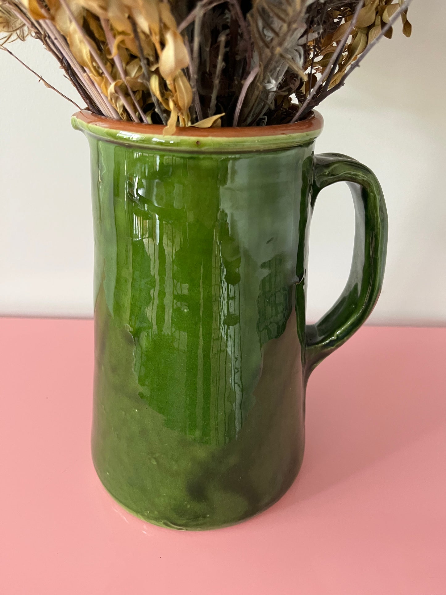 Gorgeous Green Jug with Faux Flowers