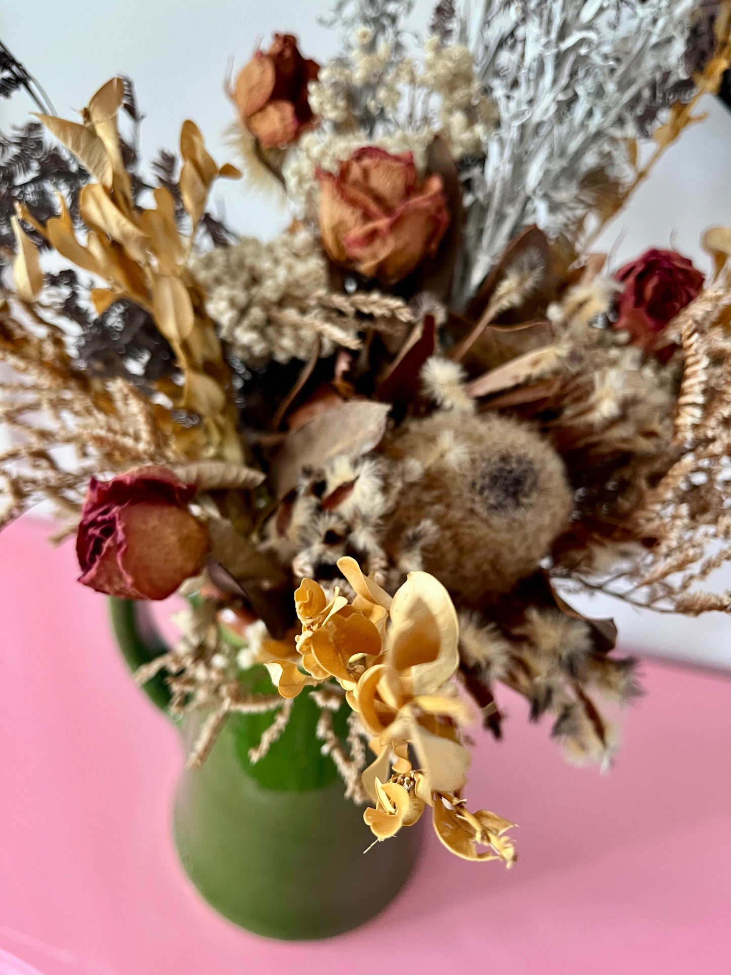 Gorgeous Green Jug with Faux Flowers