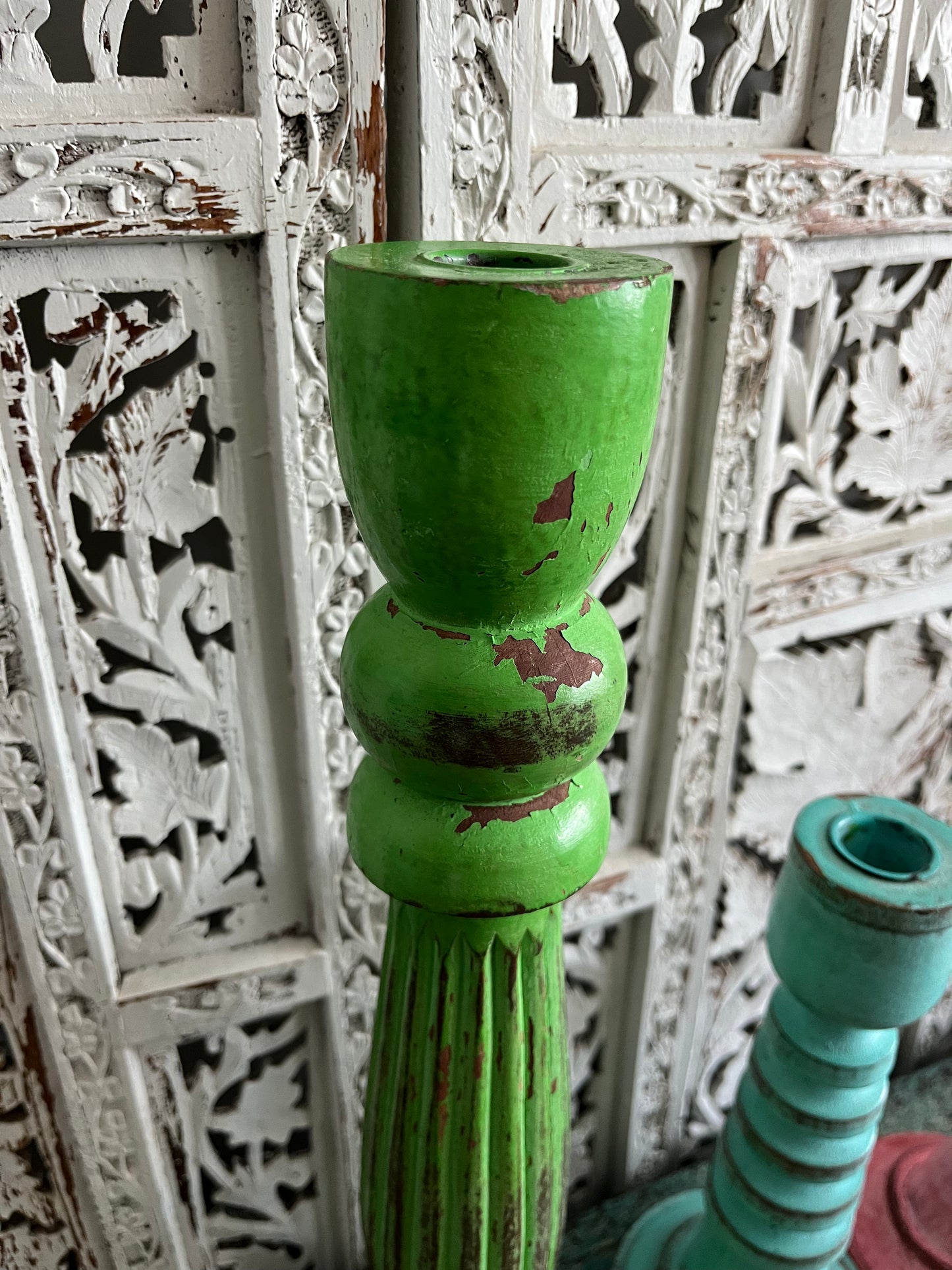 Colourful Trio of Wooden Shabby Chic Candleholders