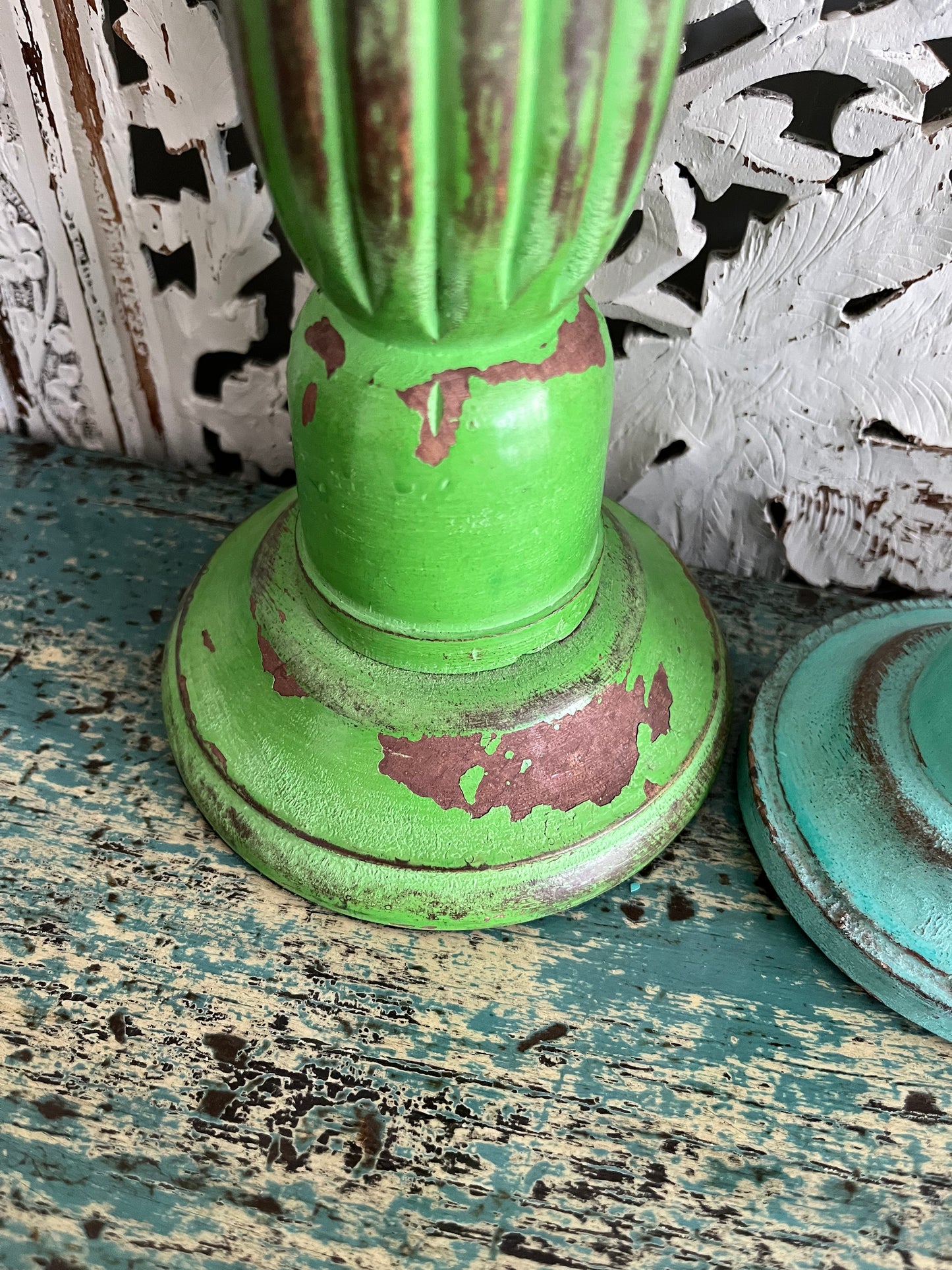 Colourful Trio of Wooden Shabby Chic Candleholders