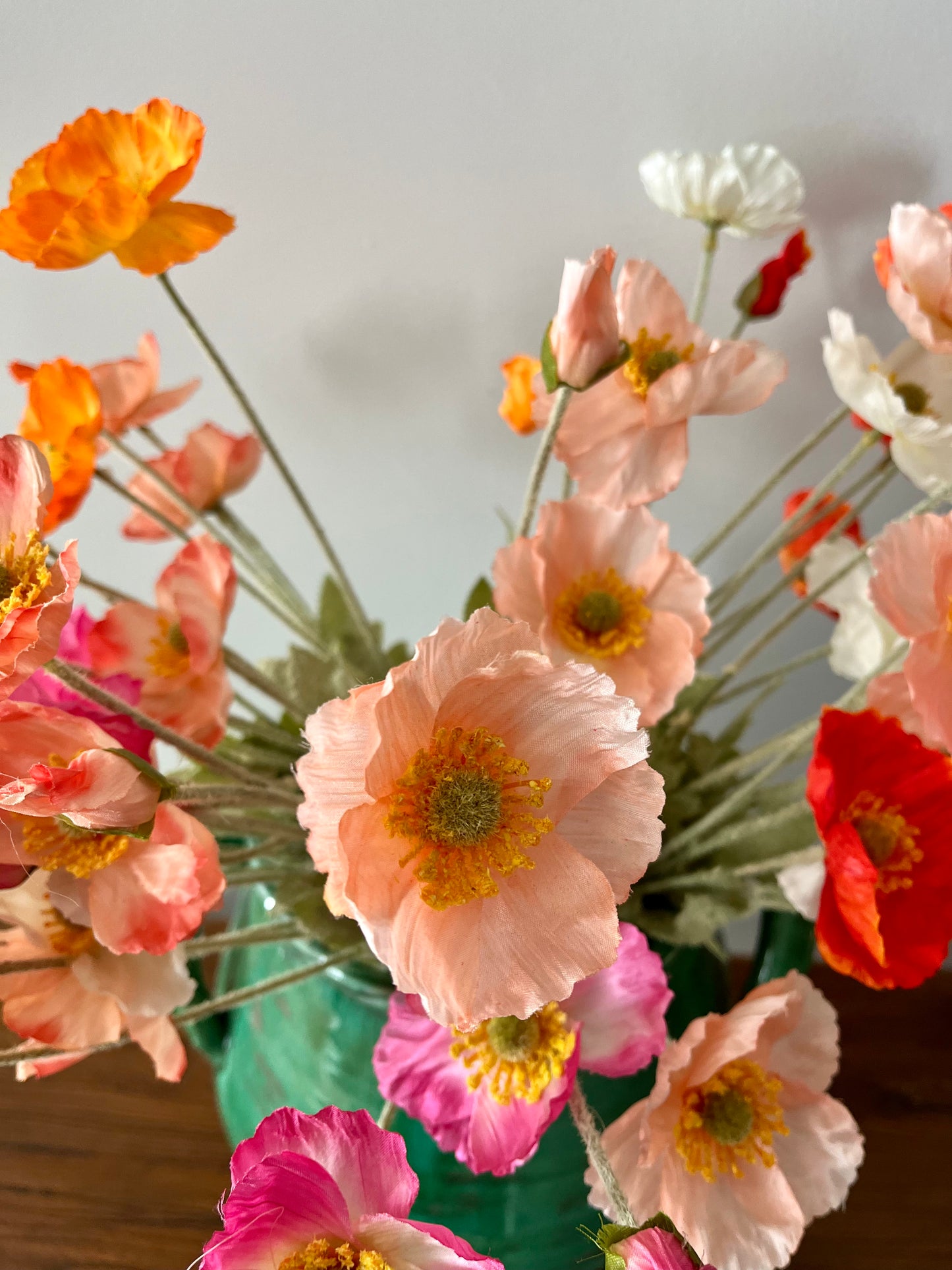 Gorgeous Green Urn Vase with Faux Poppies