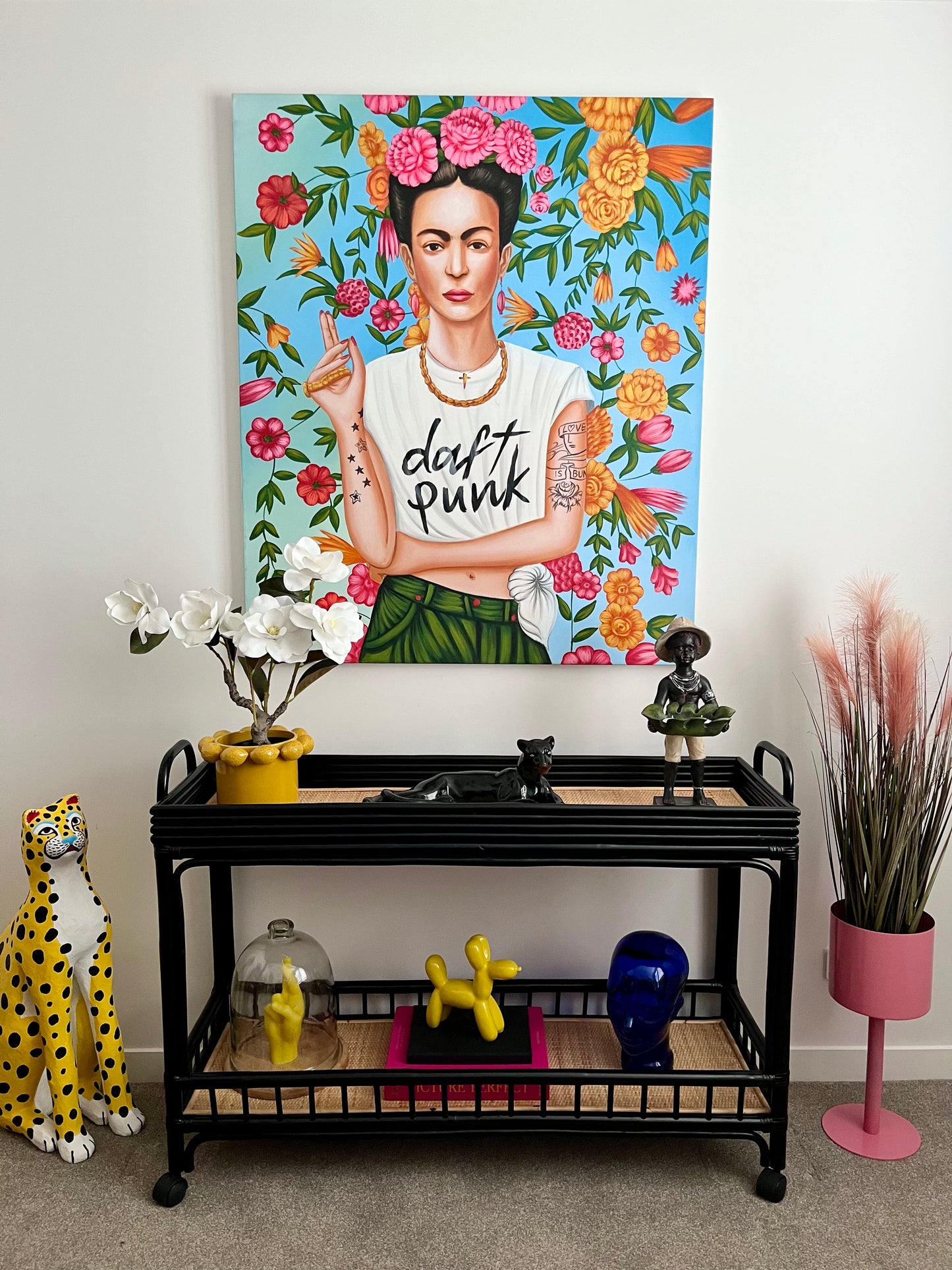 Gorgeous Rattan Bar Cart/ Display Shelf