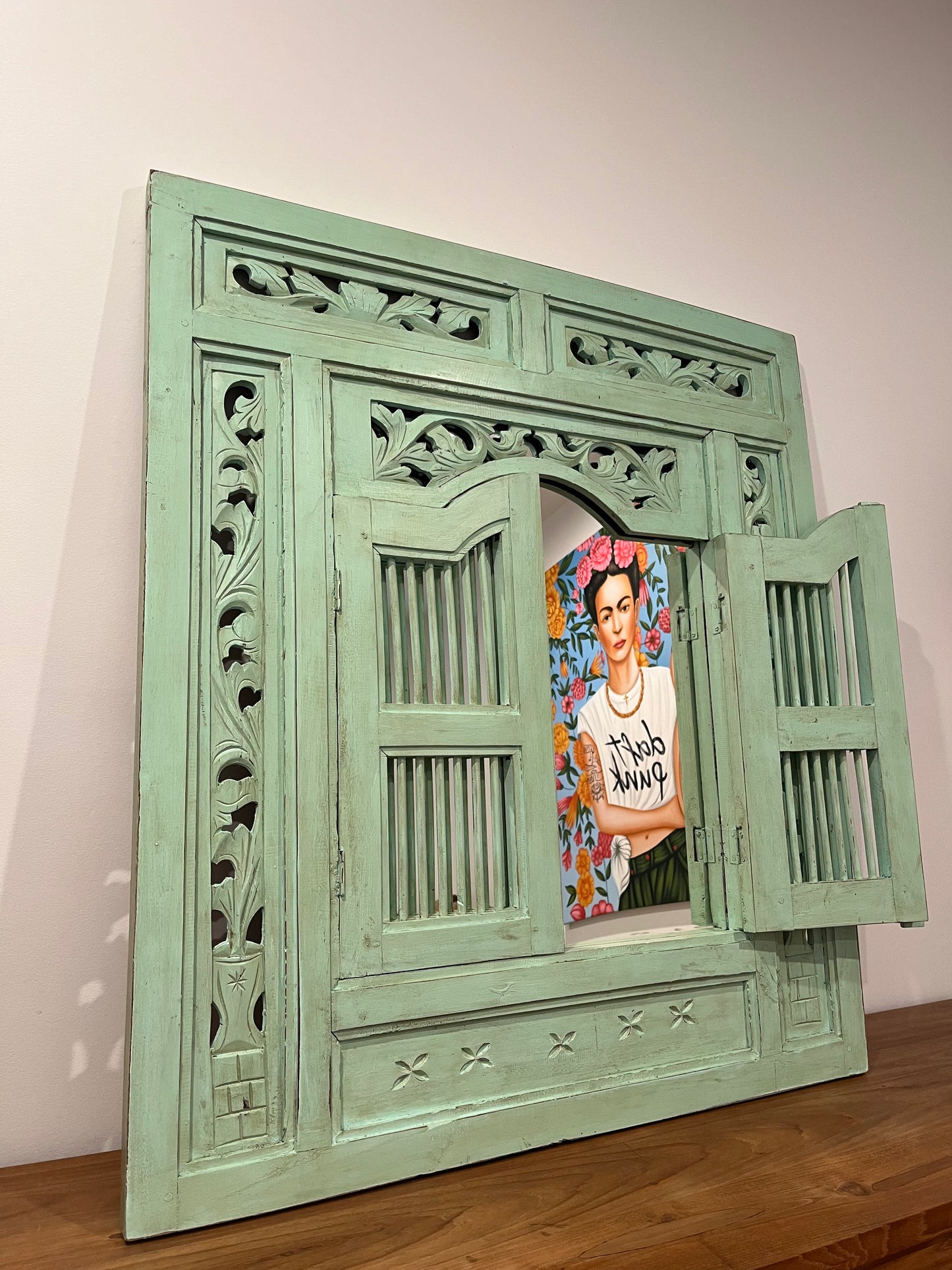 Beautiful Indonesian Carved Shutter Mirror
