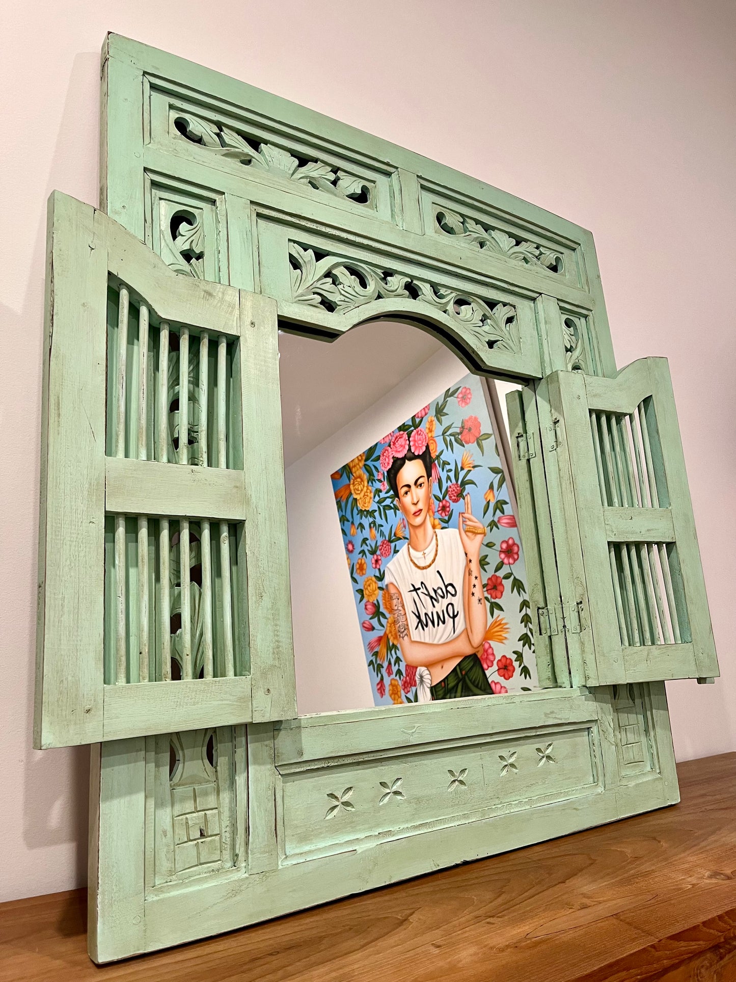 Beautiful Indonesian Carved Shutter Mirror