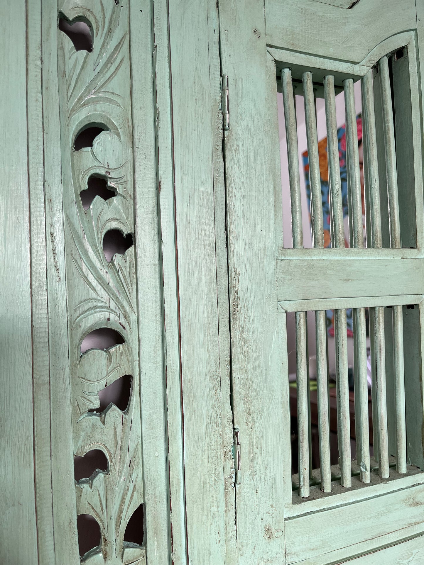 Beautiful Indonesian Carved Shutter Mirror