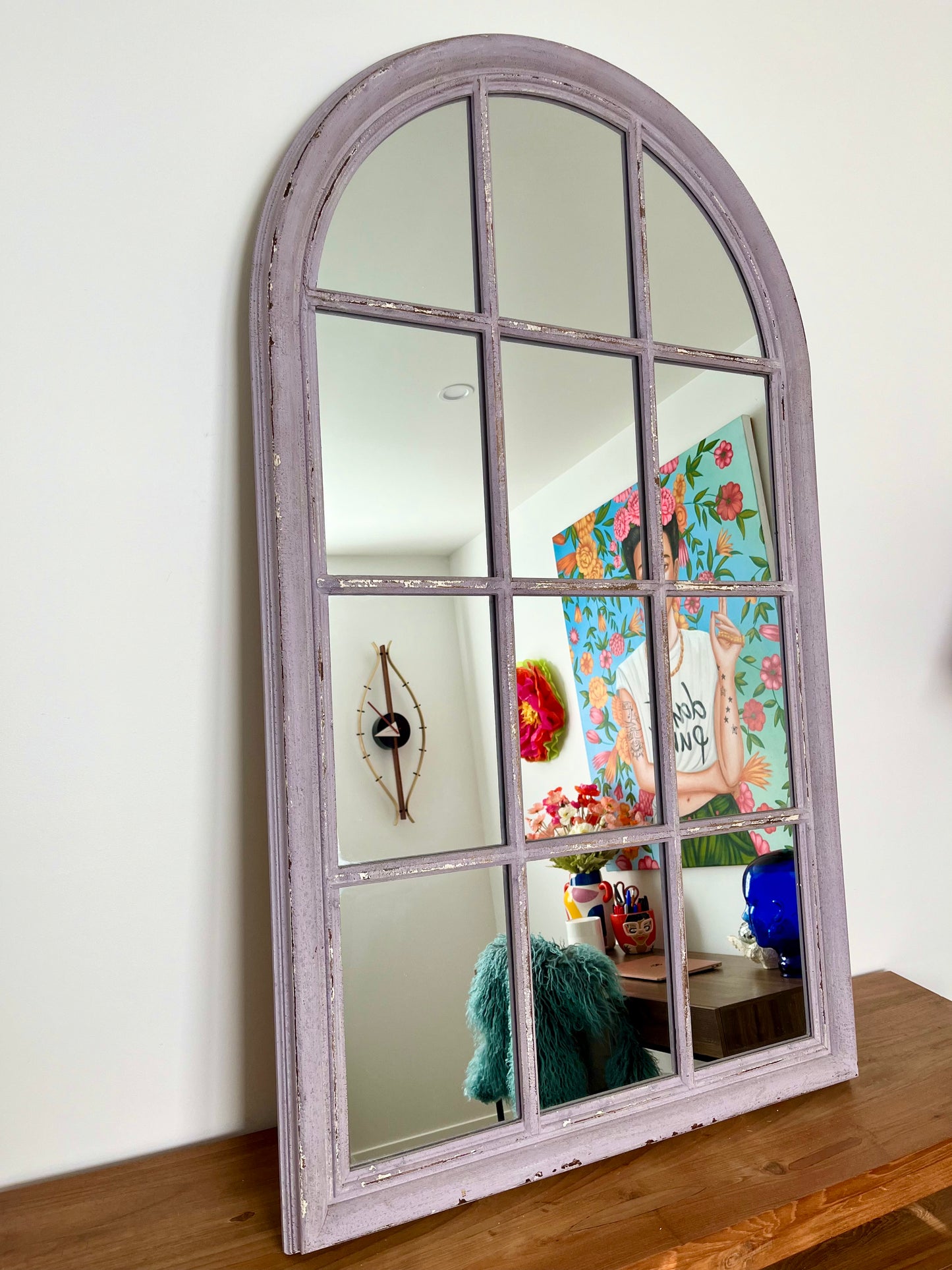 Beautiful Large Vintage Wooden Arch Mirror