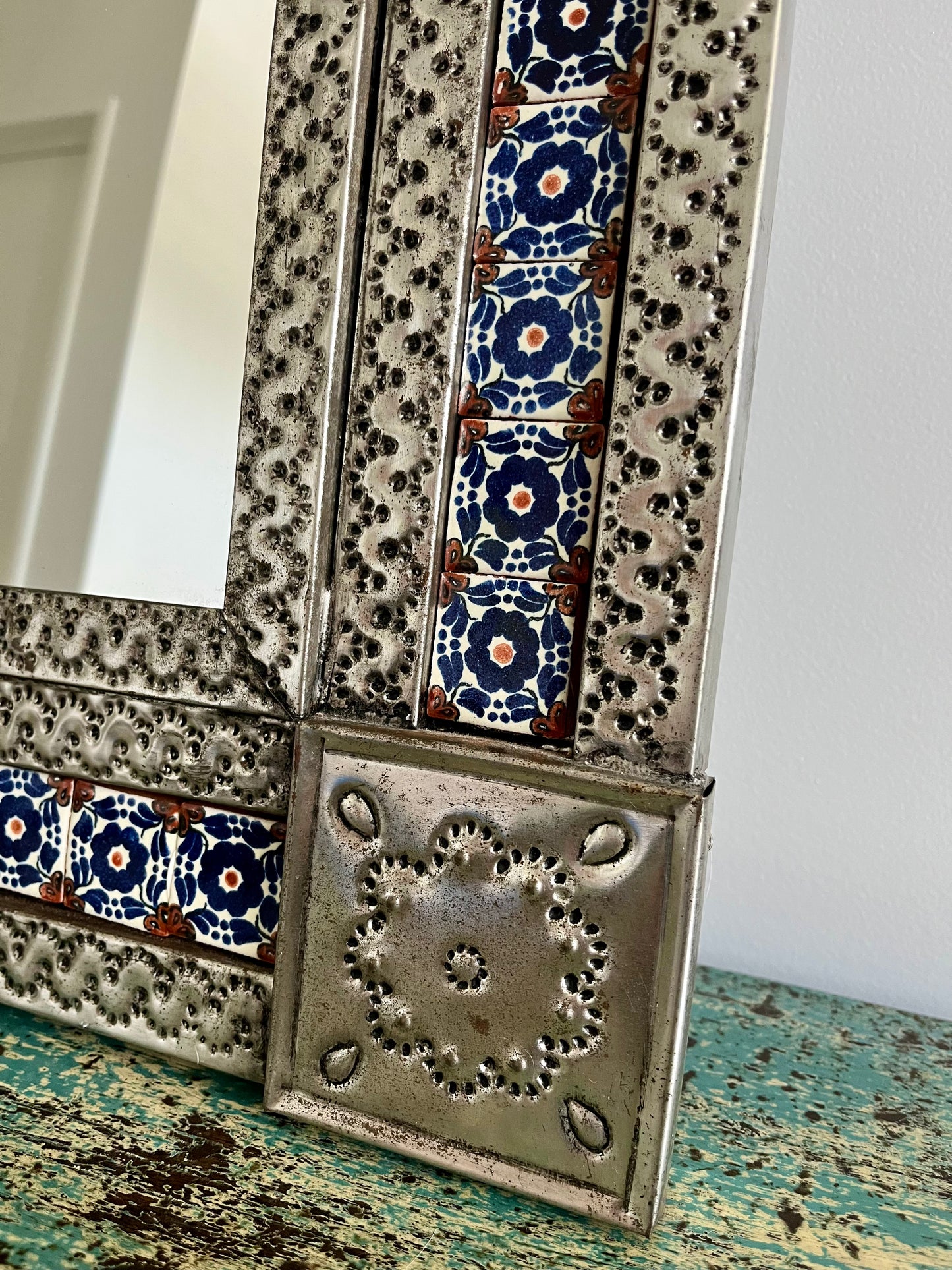 Gorgeous Mexican Tin & Tiled Mirror