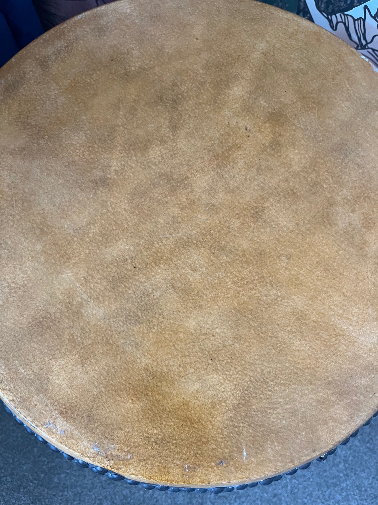 Beautiful Blue Antique Drum Style Table ( with darker top )
