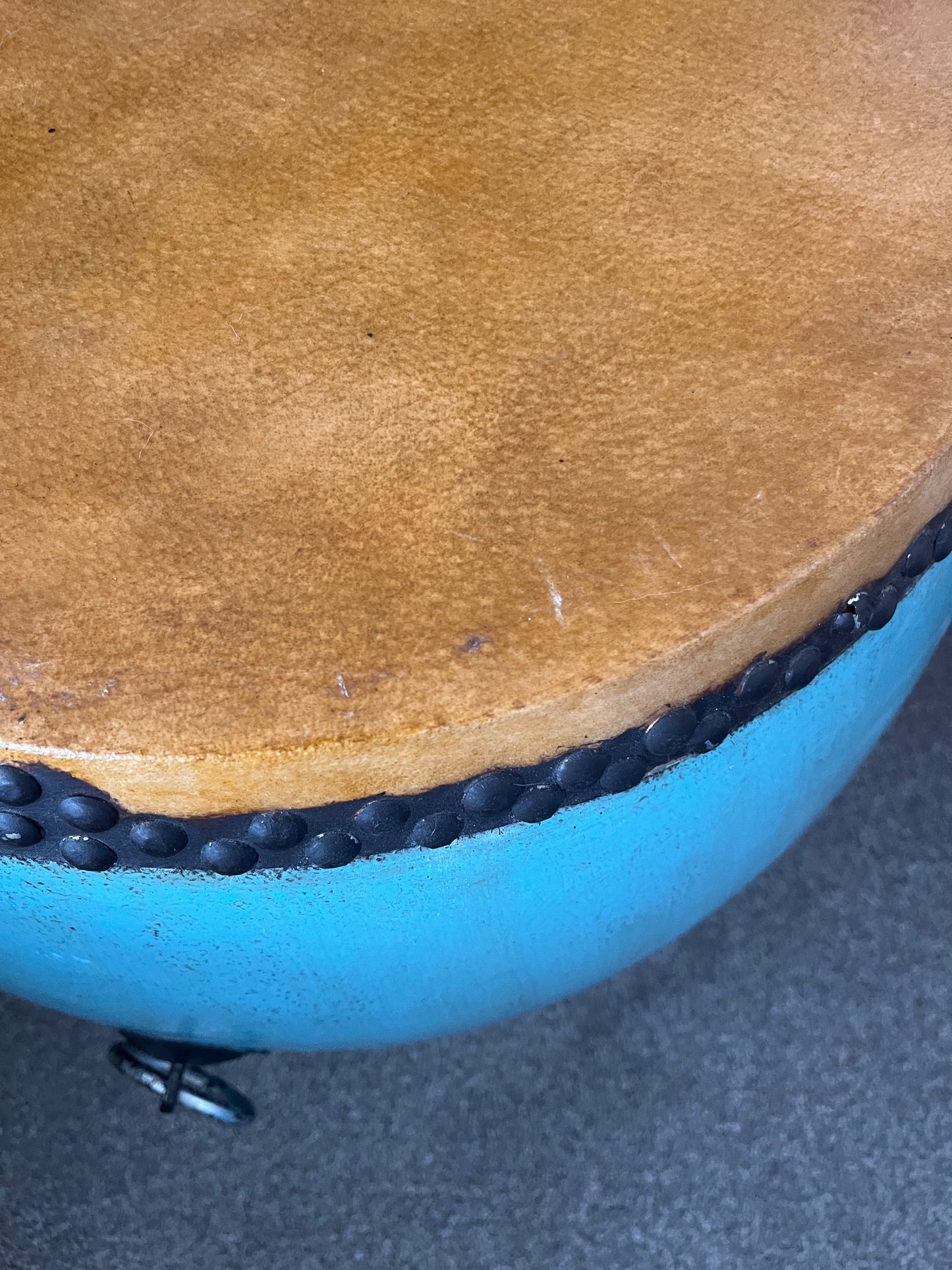Beautiful Blue Antique Drum Style Table ( with darker top )