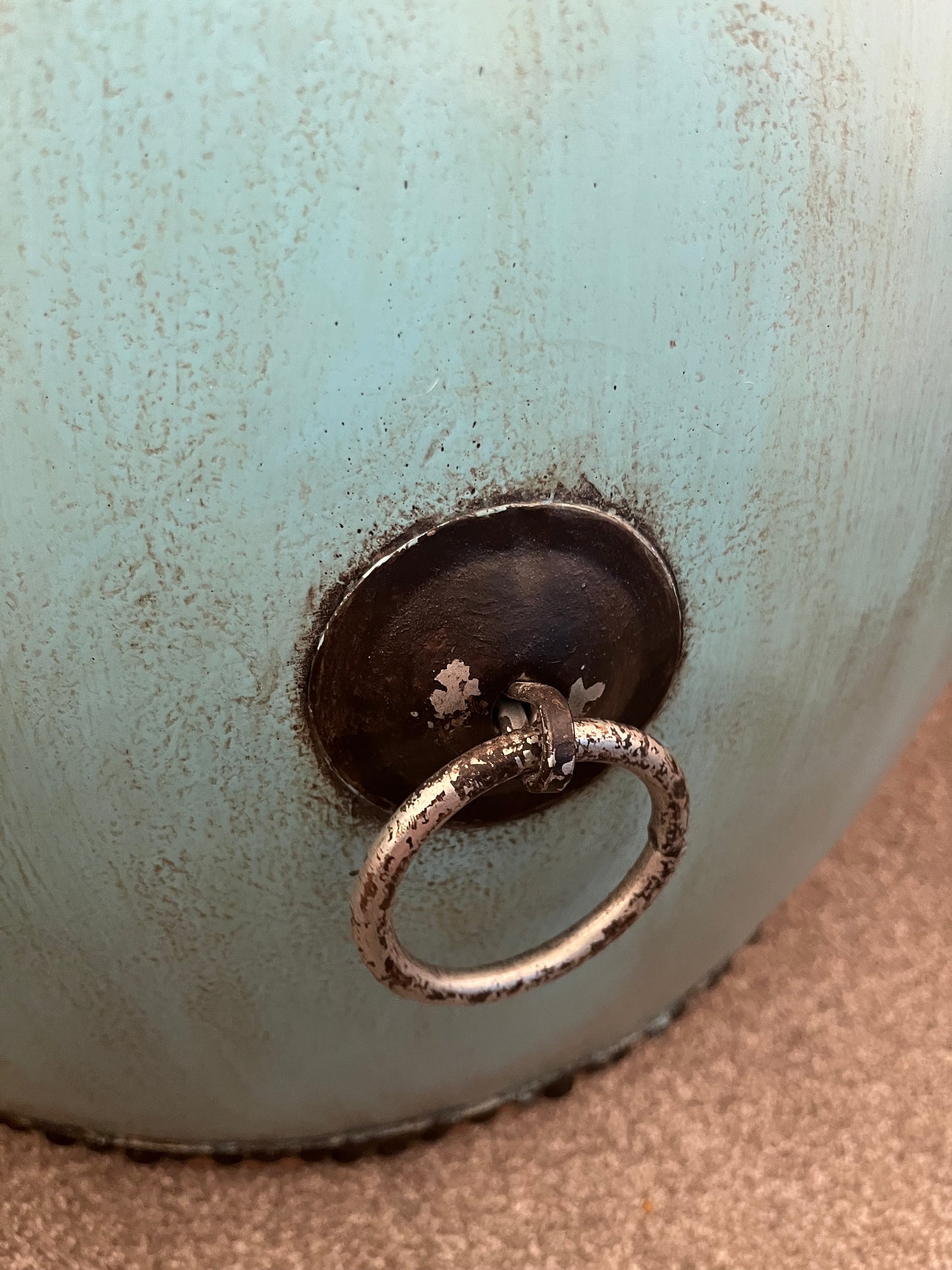 Beautiful Blue Antique Drum Style Table ( with darker top )