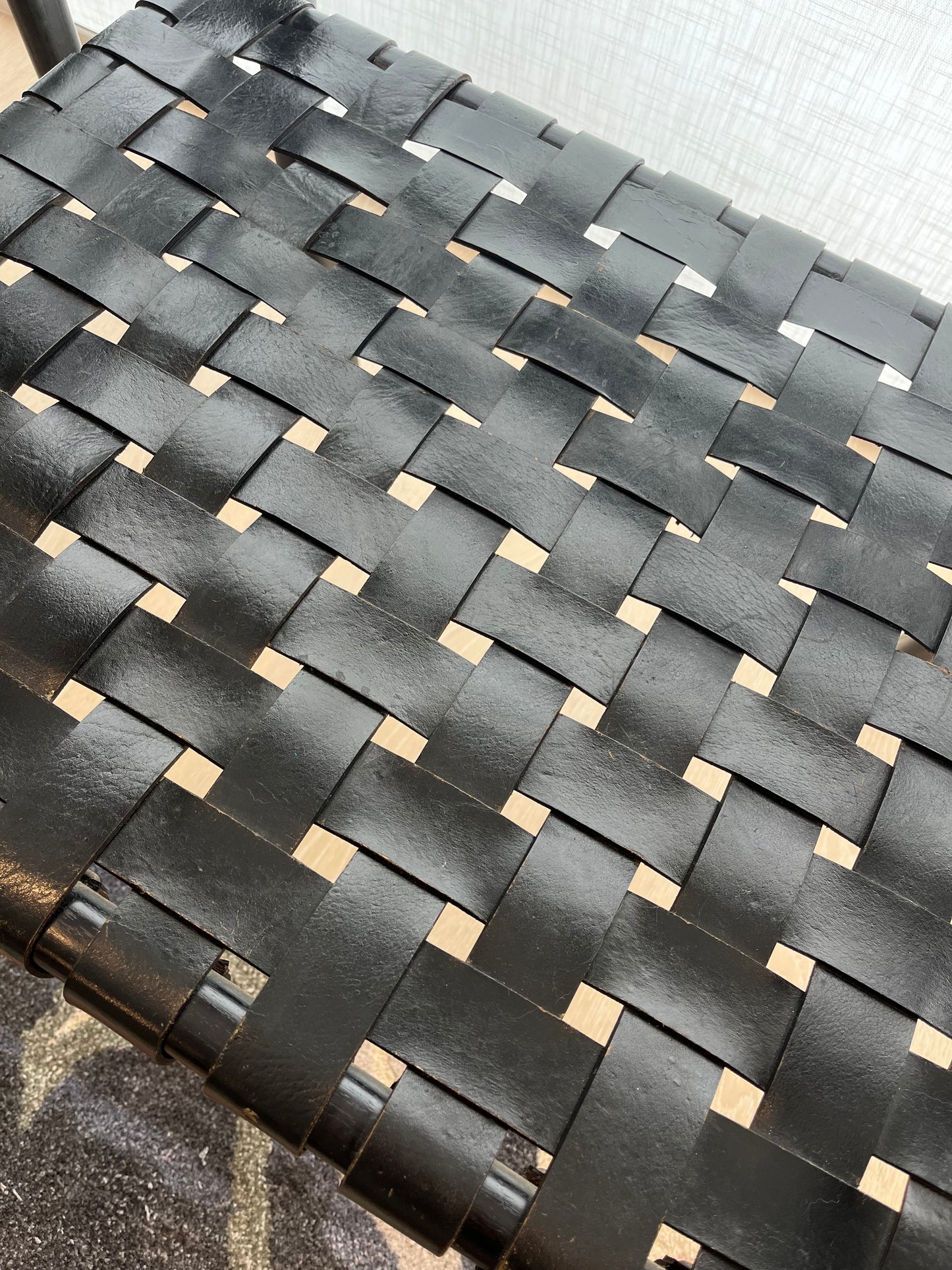 Pair of Leather and Wooden Woven Chairs