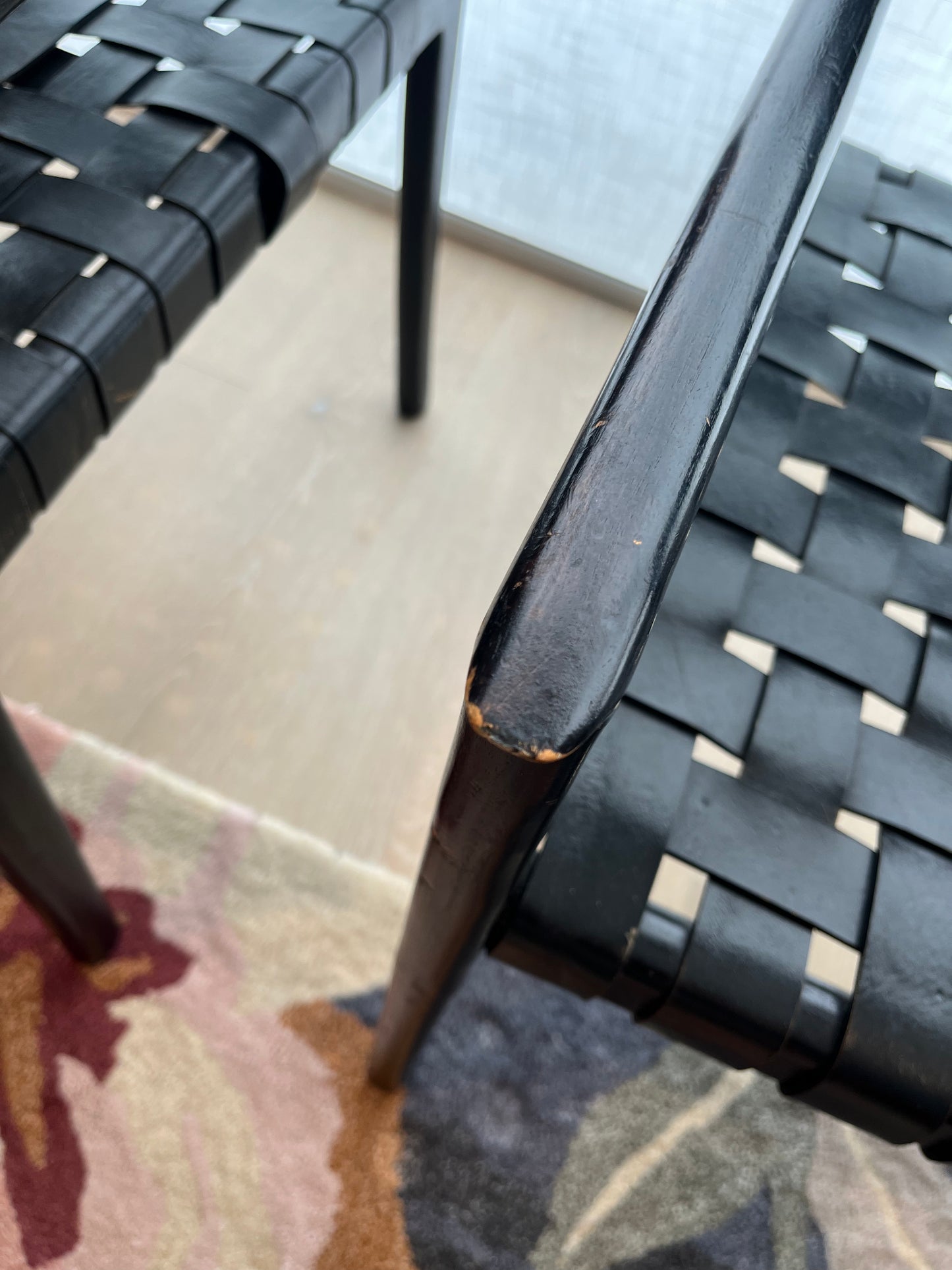 Pair of Leather and Wooden Woven Chairs