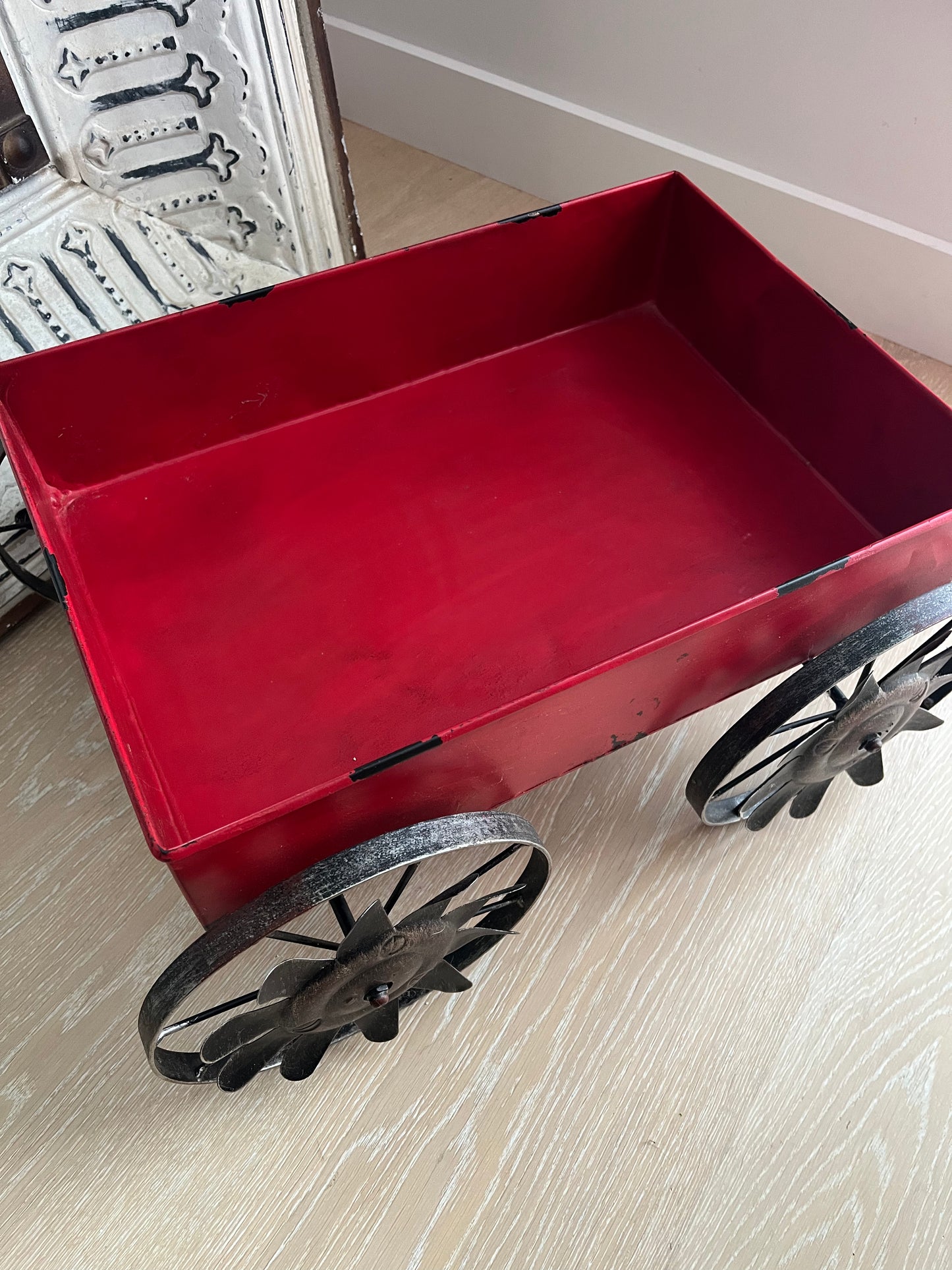 Rustic Red Decorative Metal Wagon