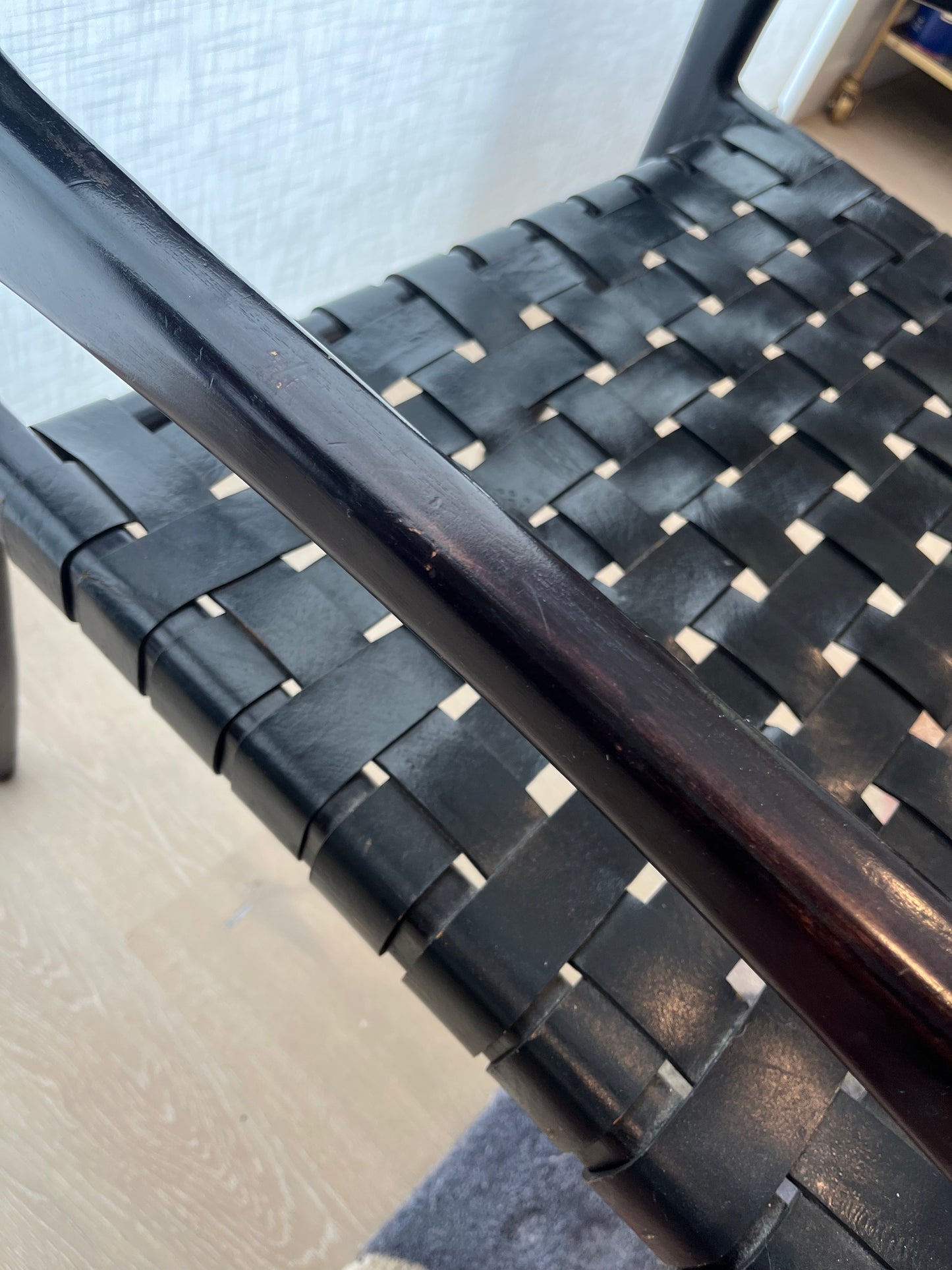 Pair of Leather and Wooden Woven Chairs