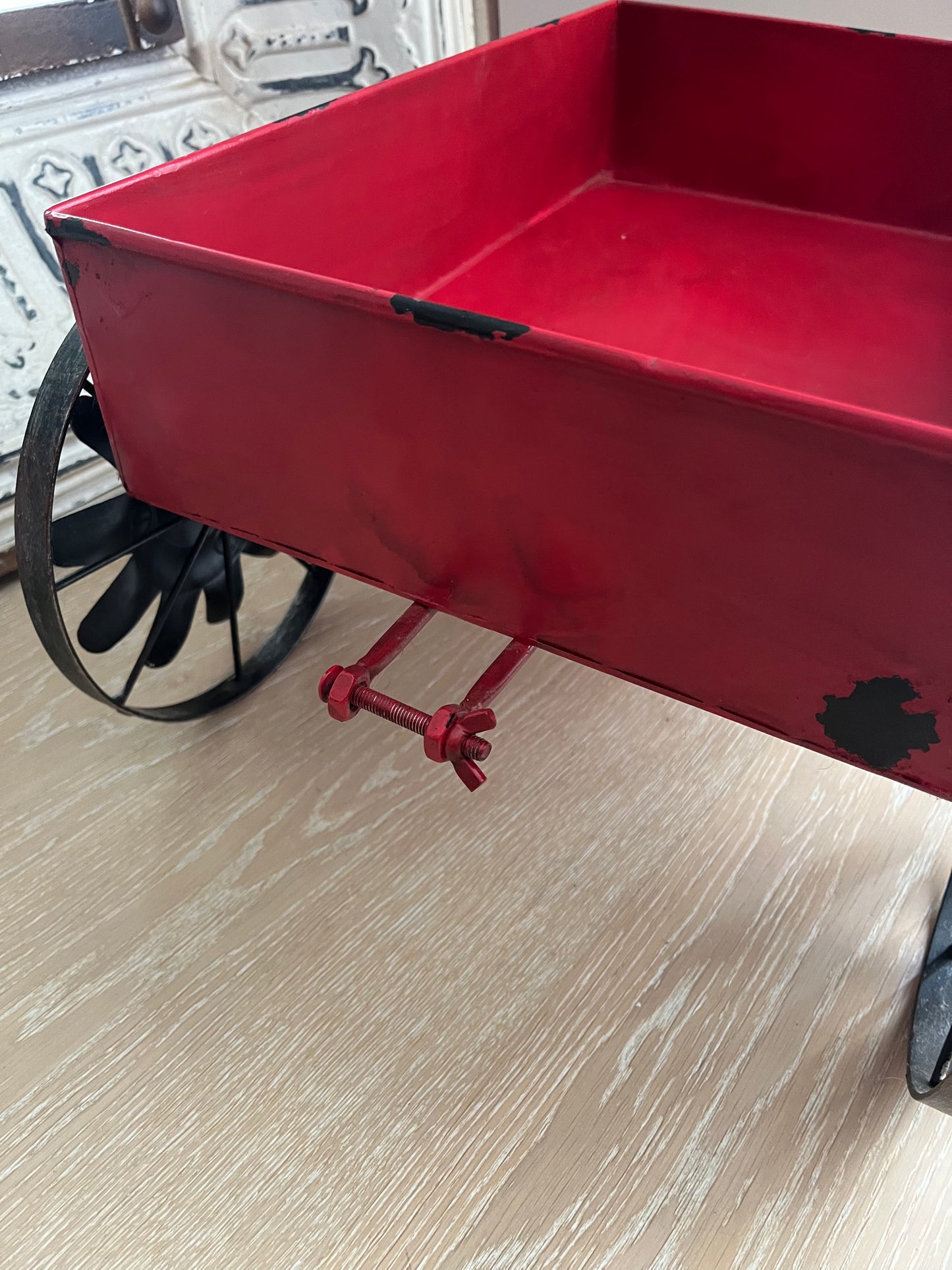 Rustic Red Decorative Metal Wagon