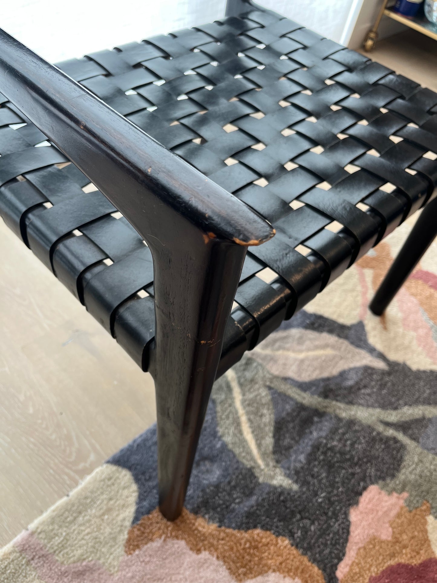 Pair of Leather and Wooden Woven Chairs