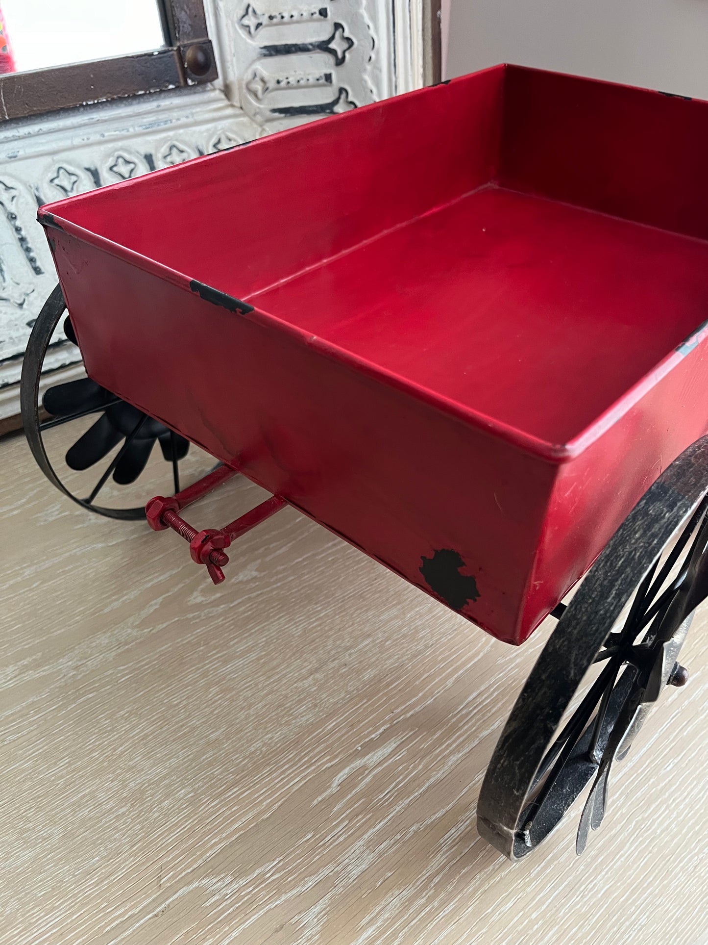 Rustic Red Decorative Metal Wagon