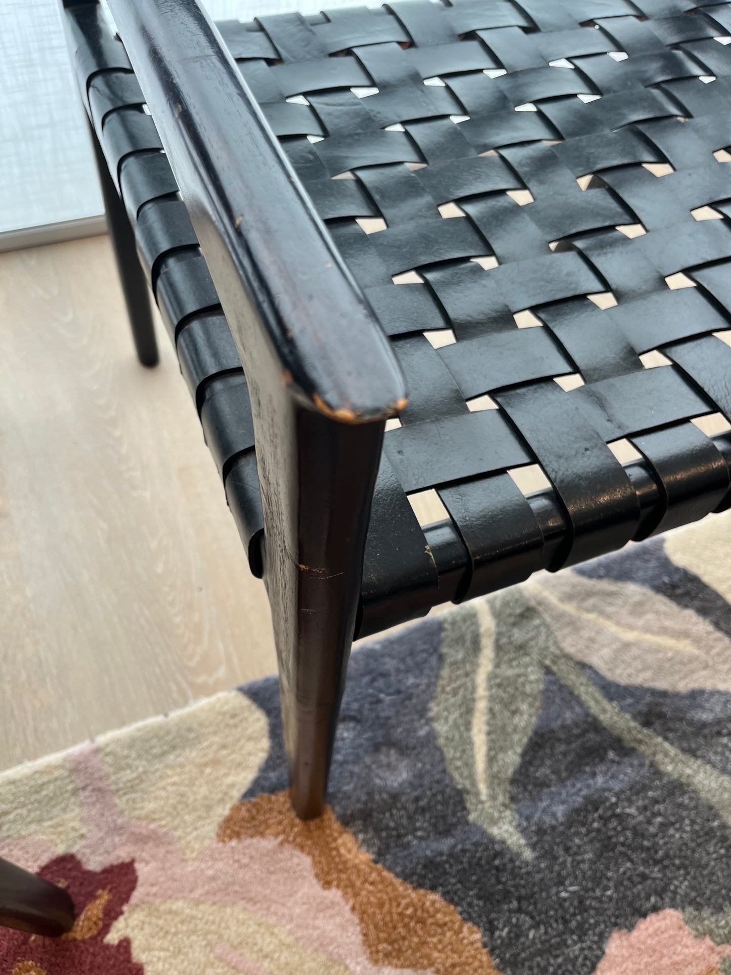 Pair of Leather and Wooden Woven Chairs