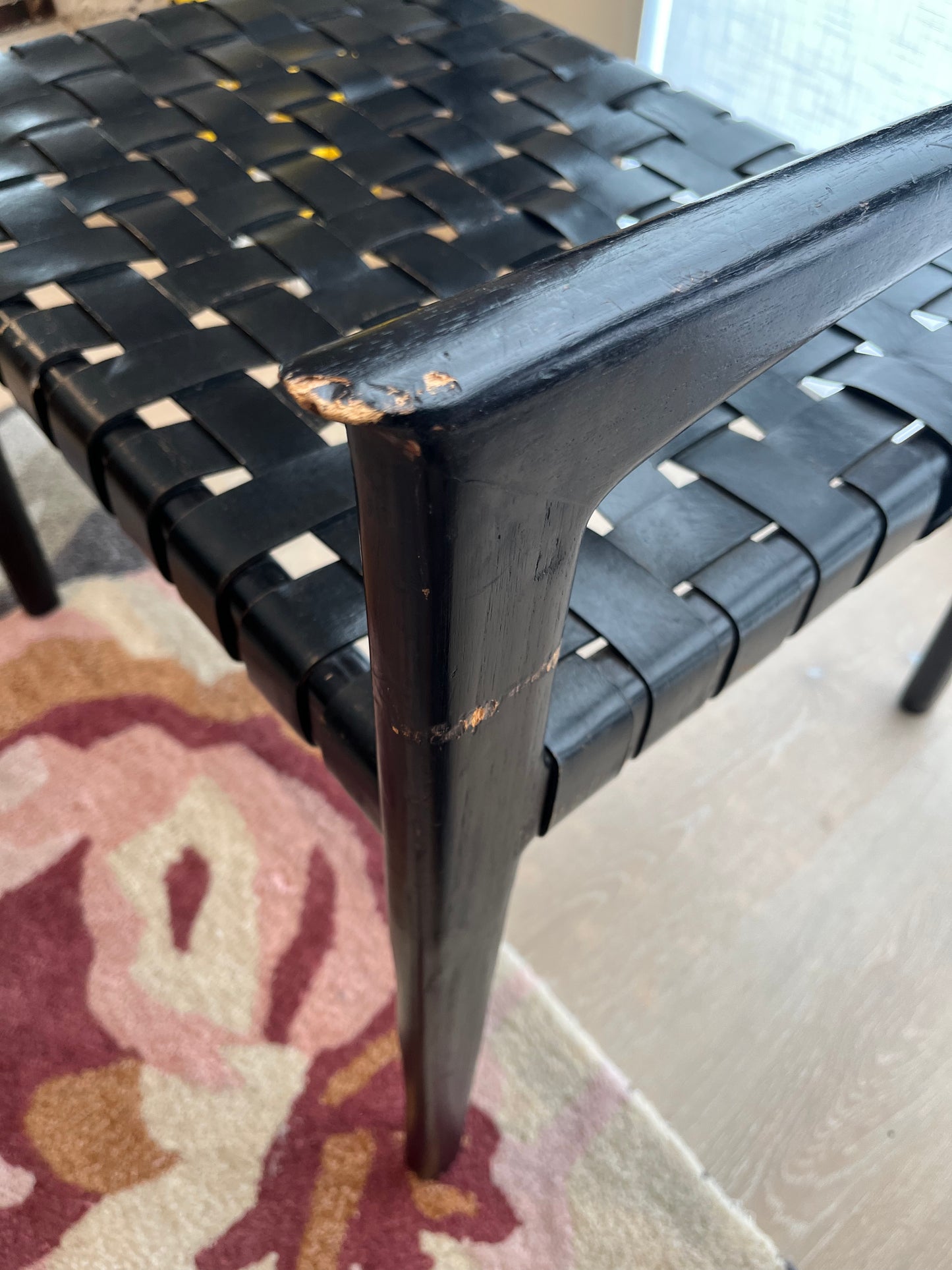 Pair of Leather and Wooden Woven Chairs