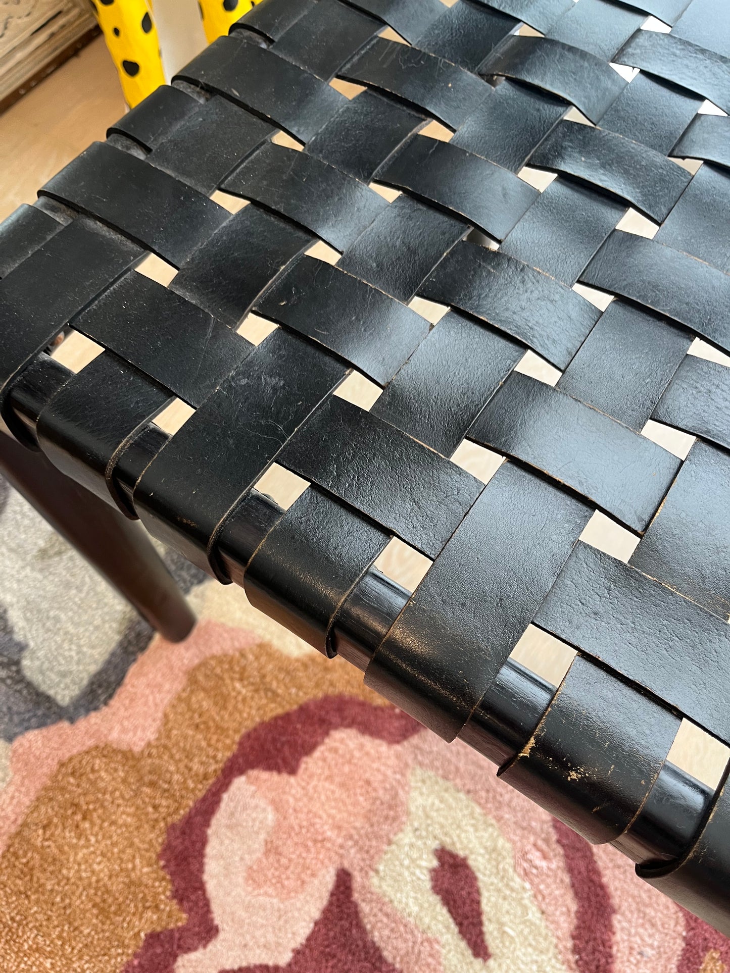 Pair of Leather and Wooden Woven Chairs