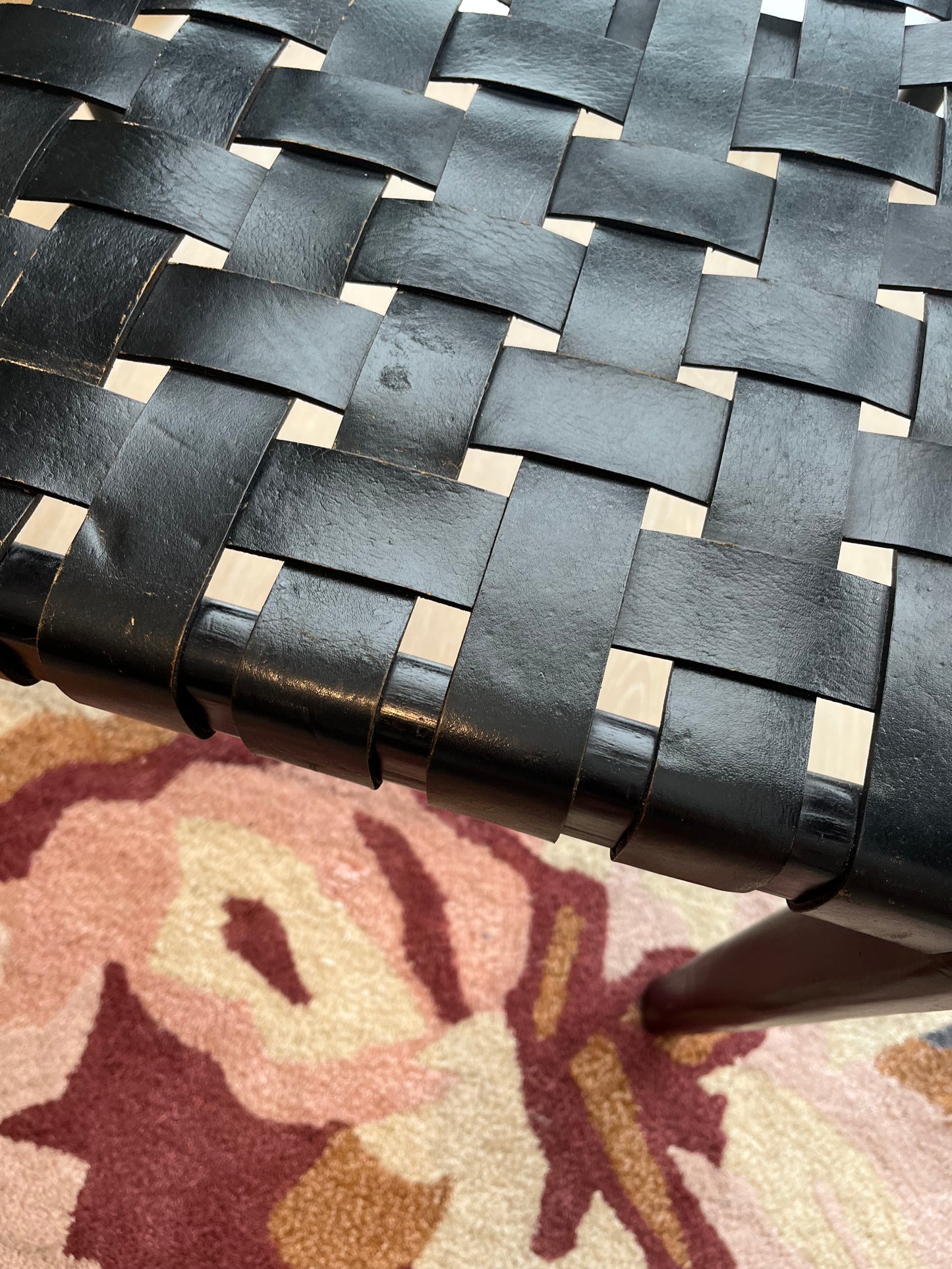 Pair of Leather and Wooden Woven Chairs