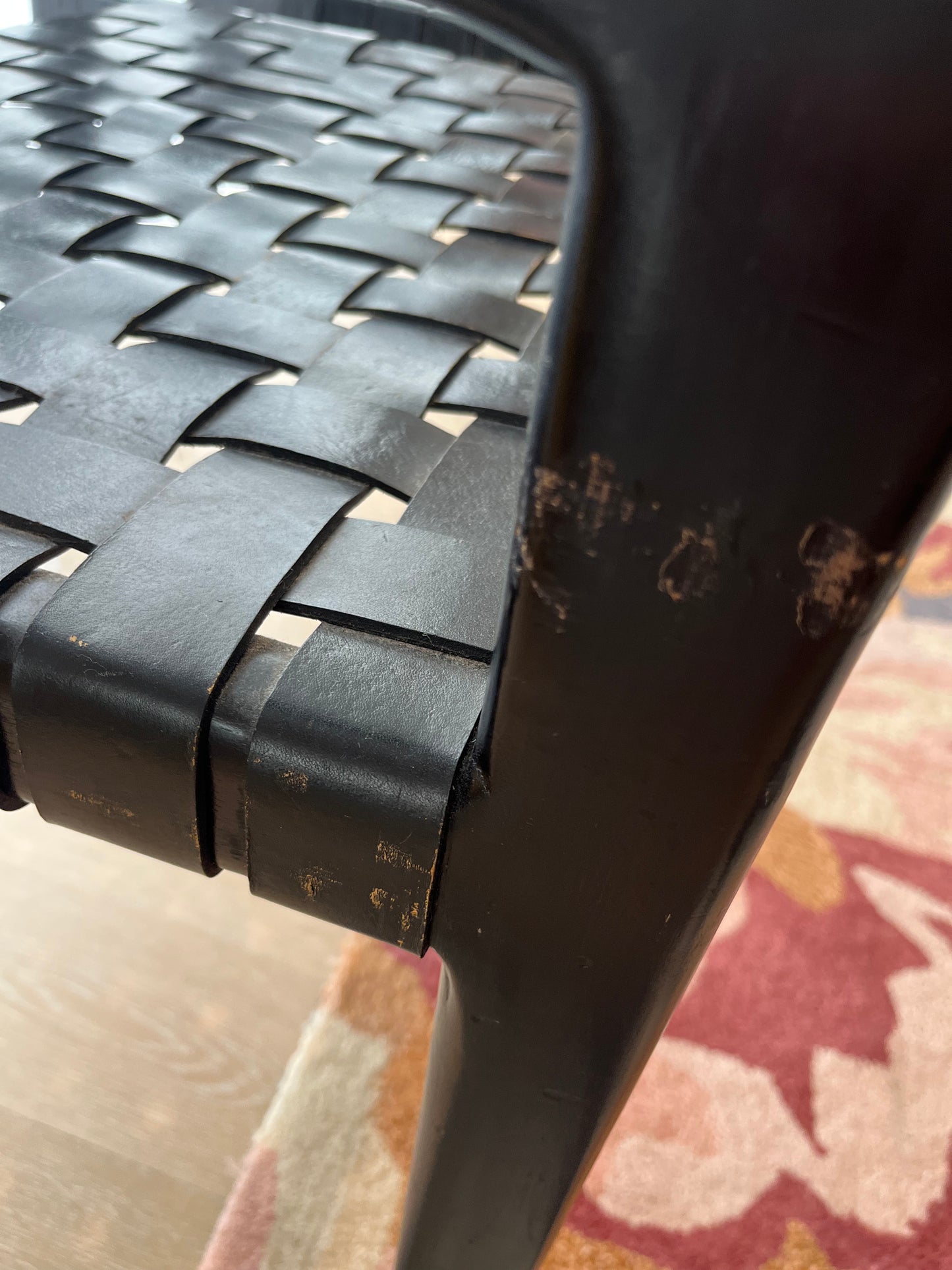 Pair of Leather and Wooden Woven Chairs
