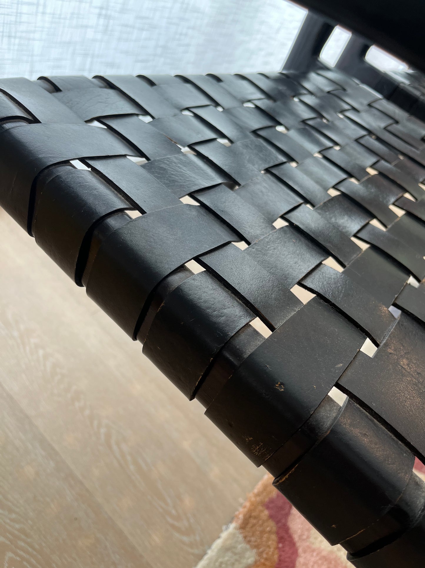 Pair of Leather and Wooden Woven Chairs