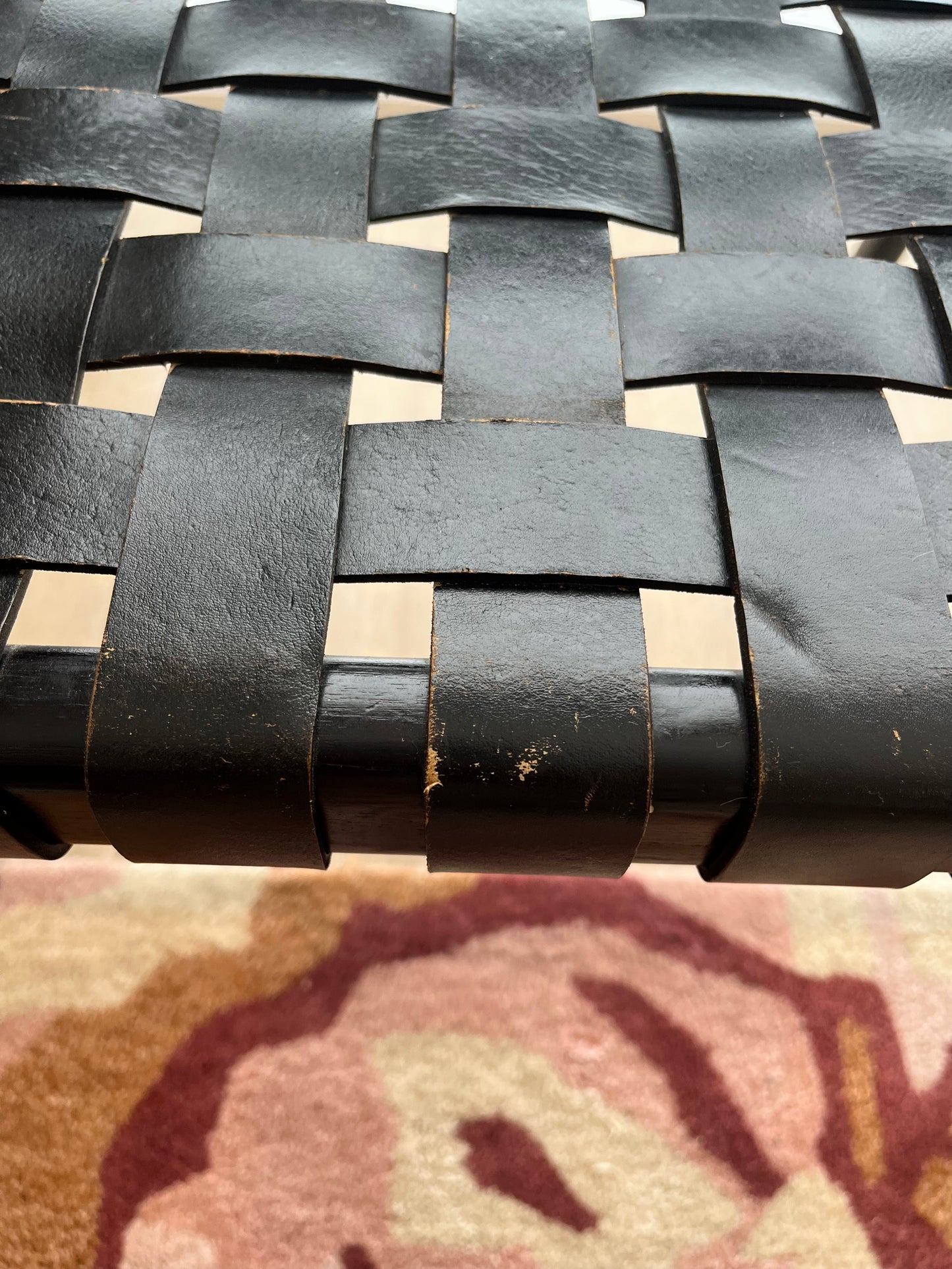 Pair of Leather and Wooden Woven Chairs