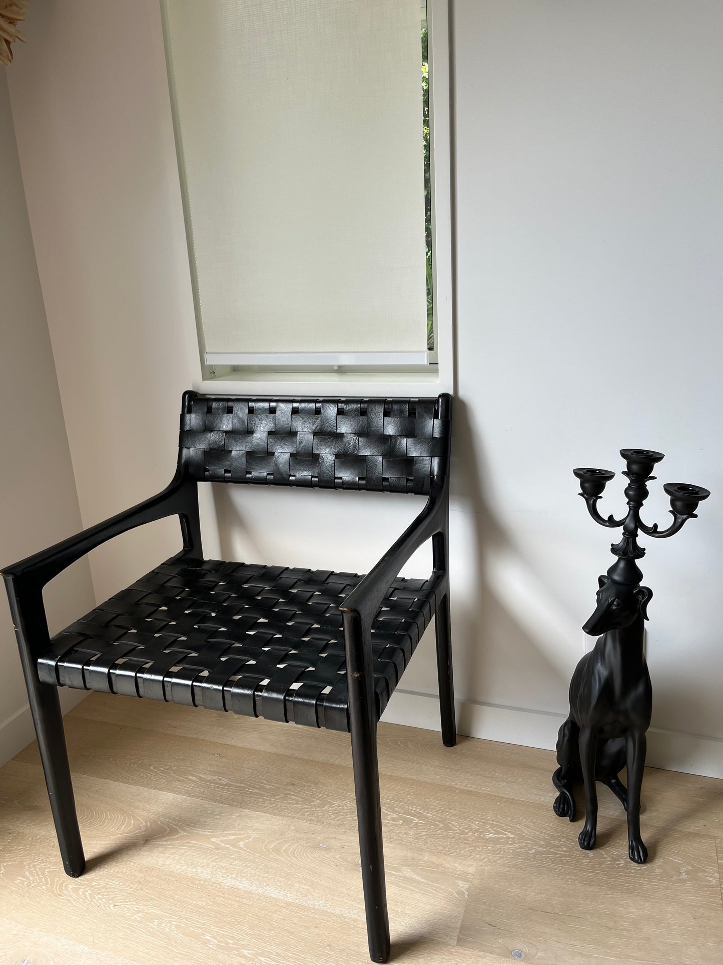 Pair of Leather and Wooden Woven Chairs