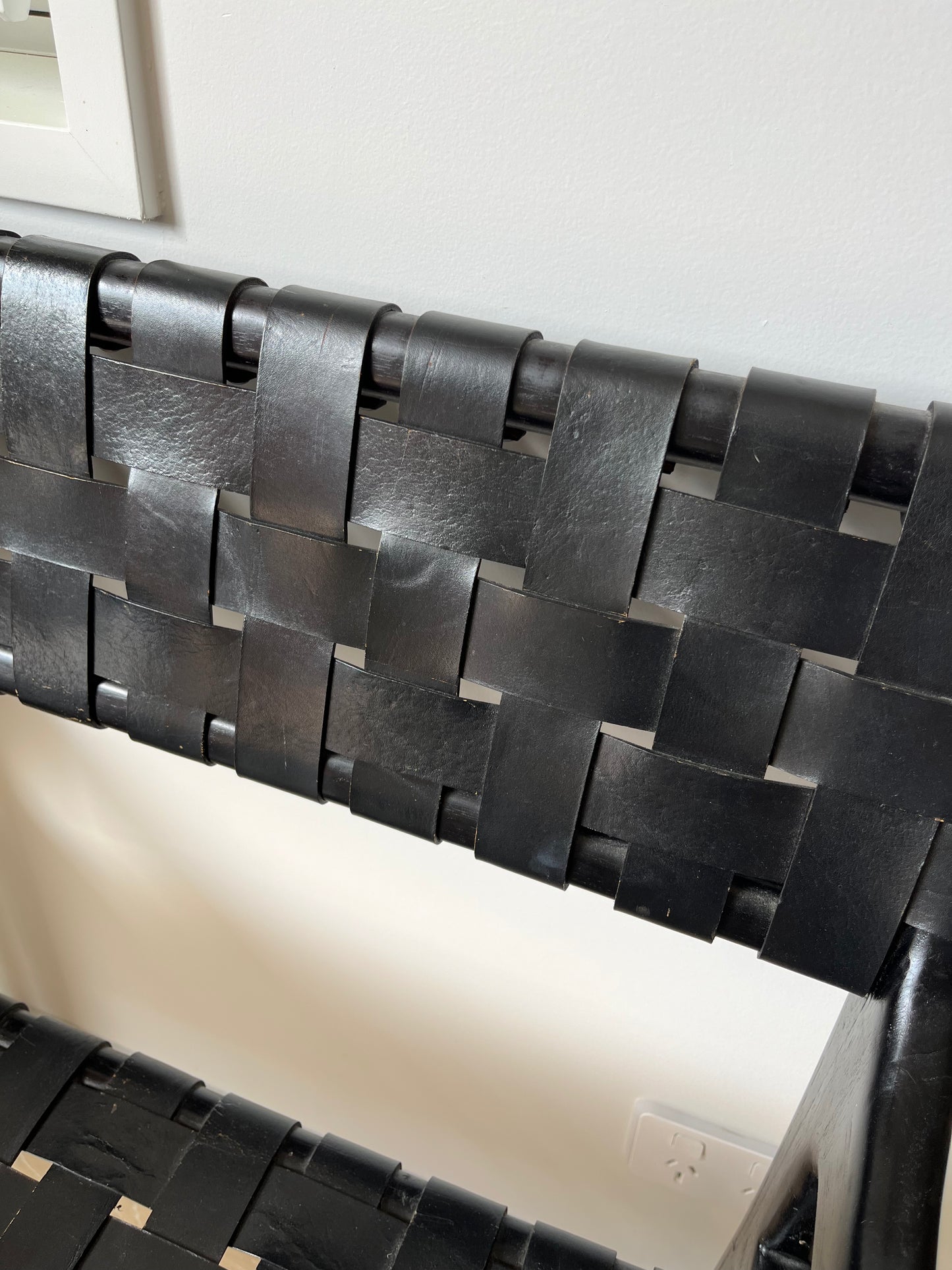 Pair of Leather and Wooden Woven Chairs