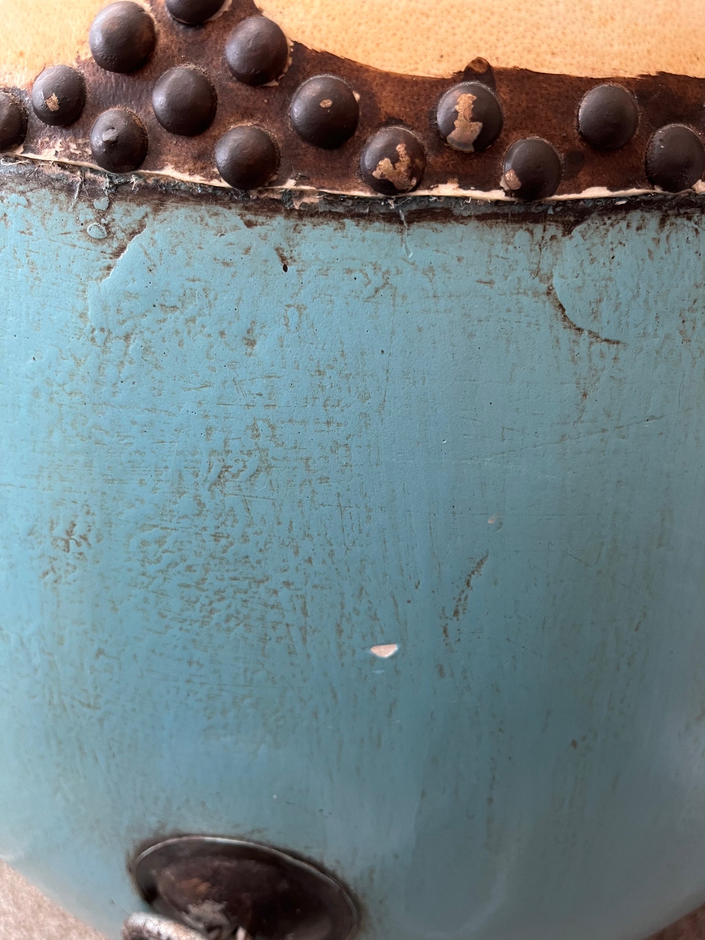 Beautiful Blue Antique Drum Style Table ( lighter top )