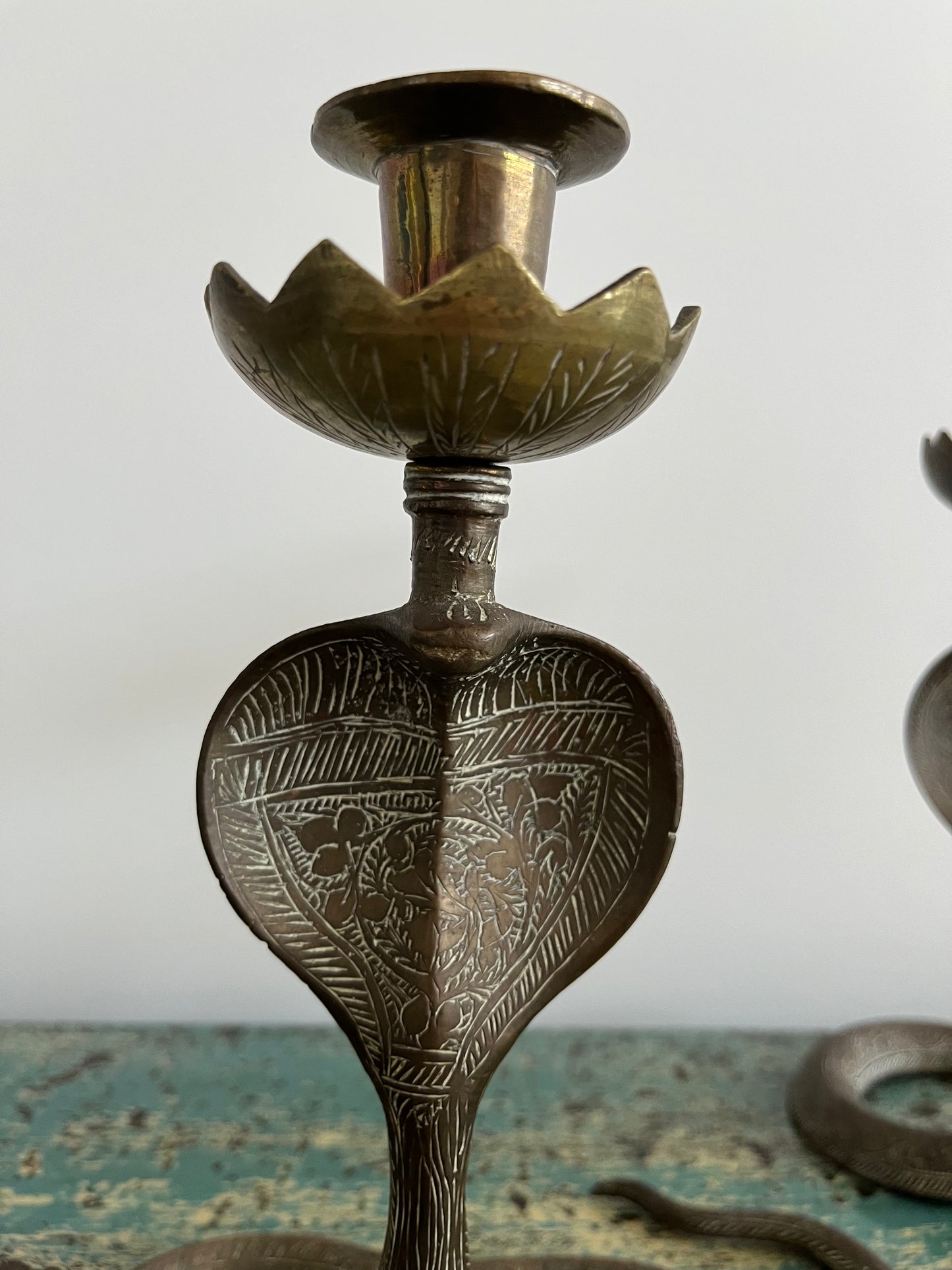 Pair of Vintage Metal Snake Candle Holders