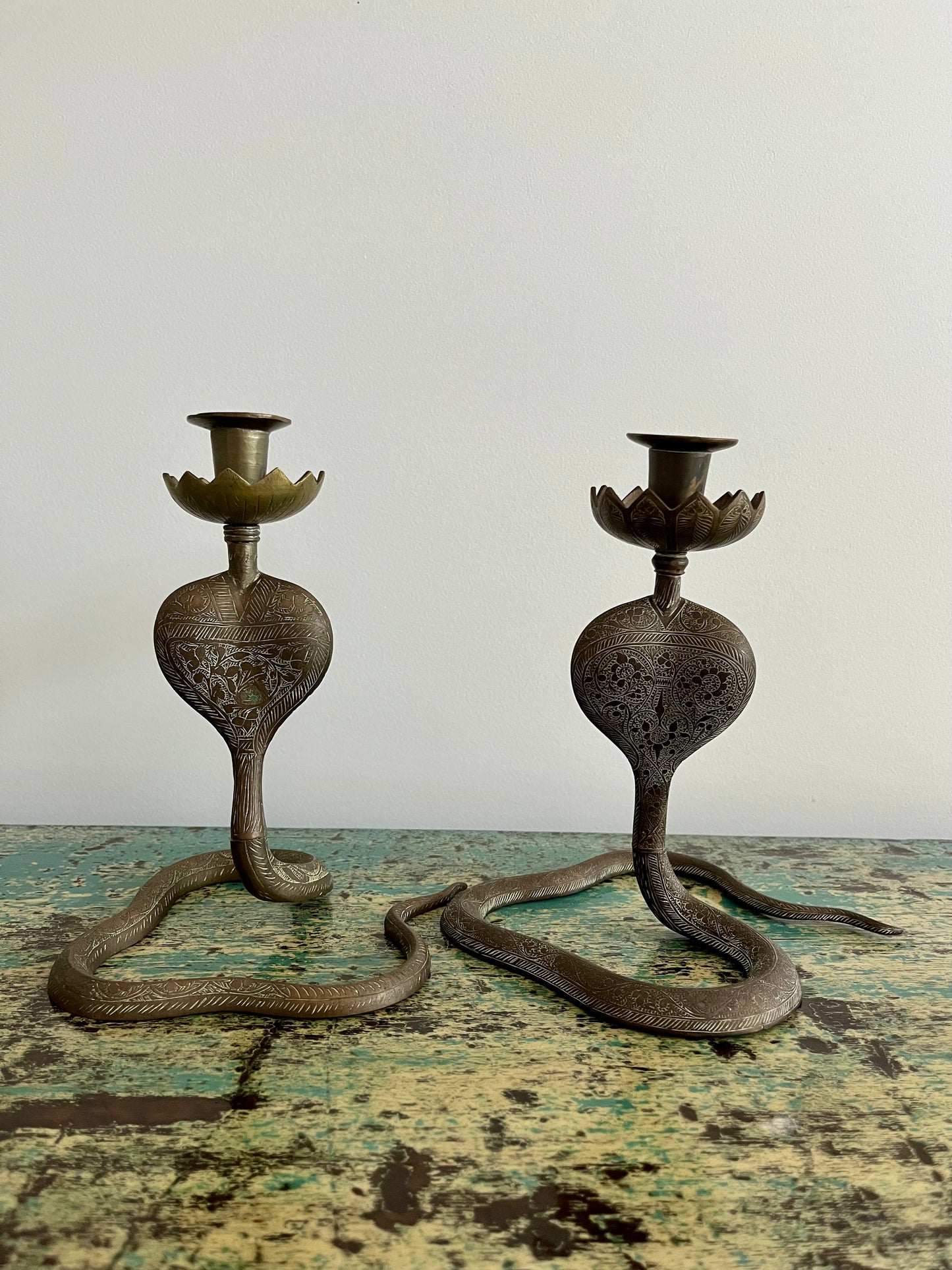 Pair of Vintage Metal Snake Candle Holders